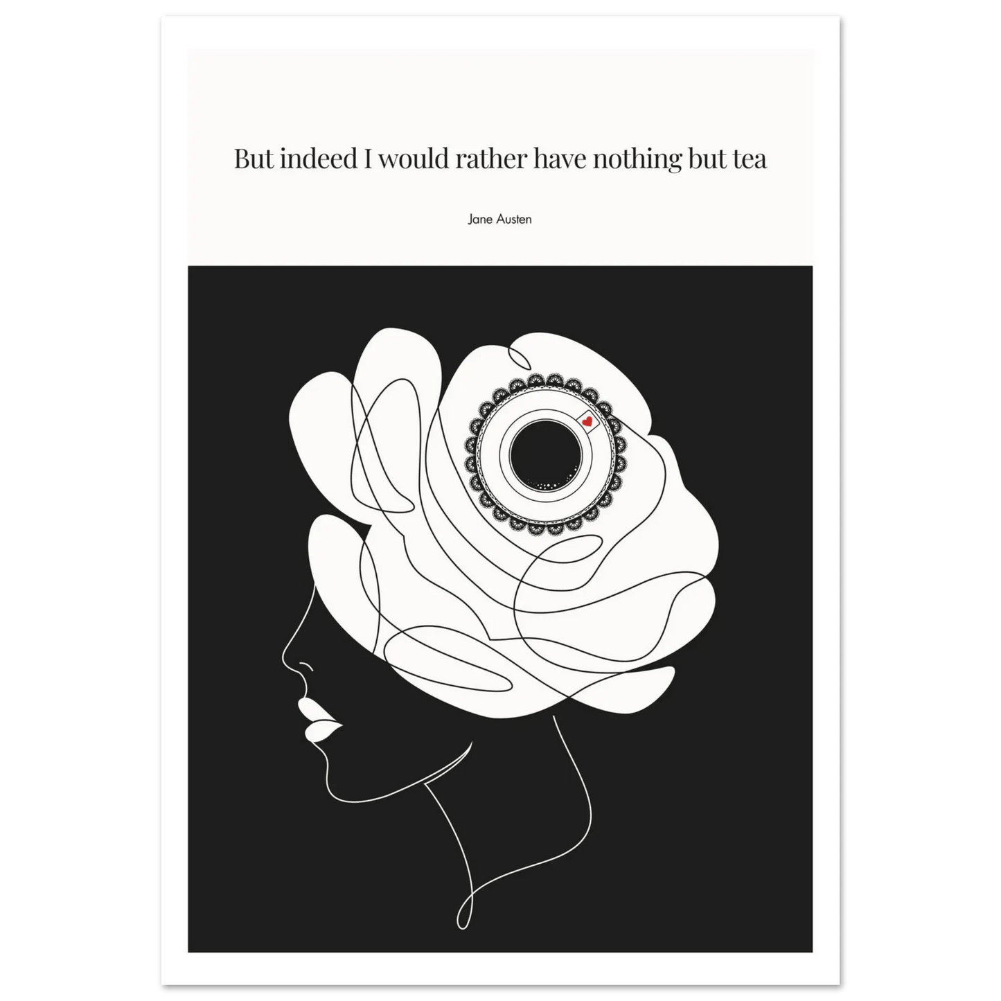 Jane Austen Tea Quote Poster  | Minimalist Line Art Print-INK & FRAME STUDIO