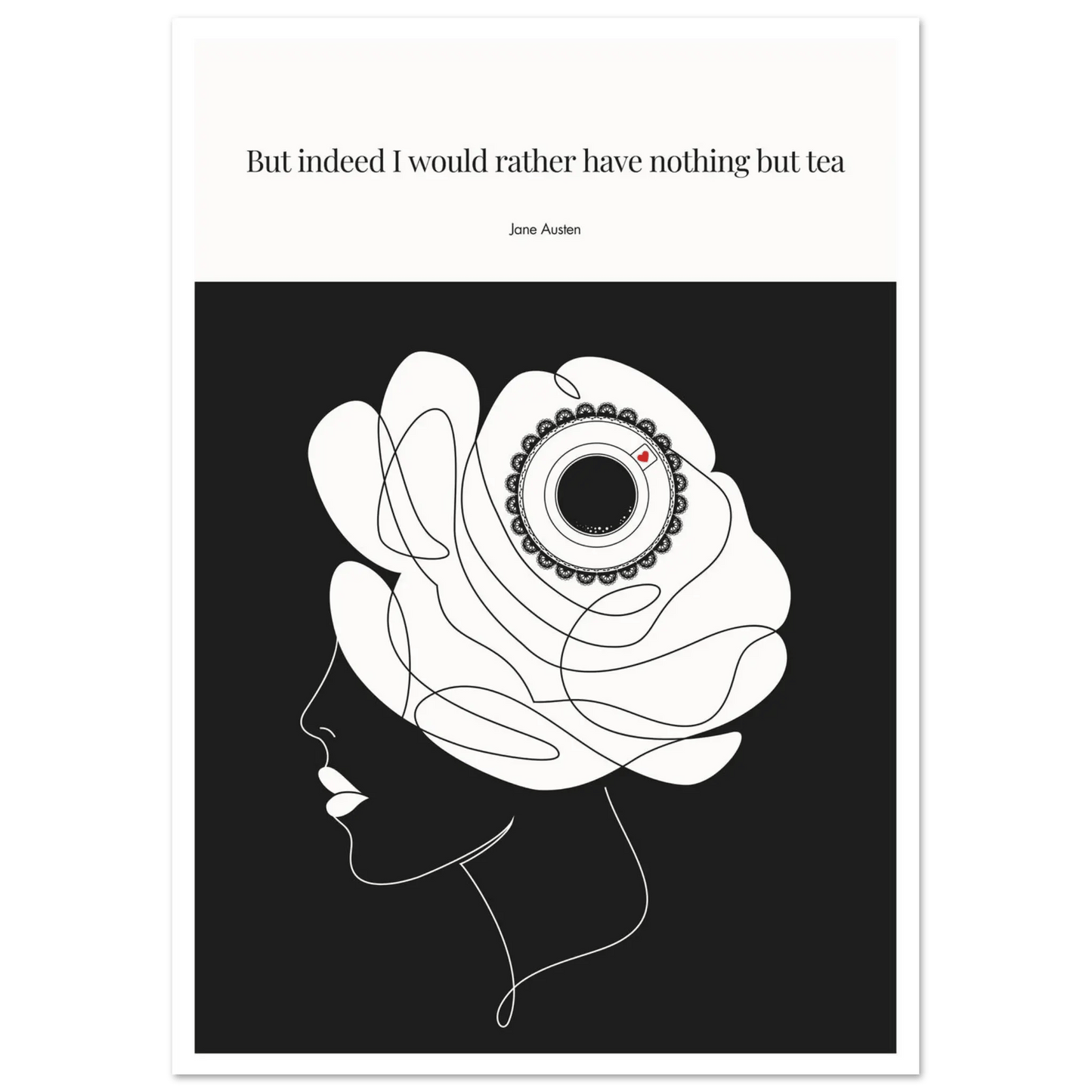 Jane Austen Tea Quote Poster  | Minimalist Line Art Print-INK & FRAME STUDIO