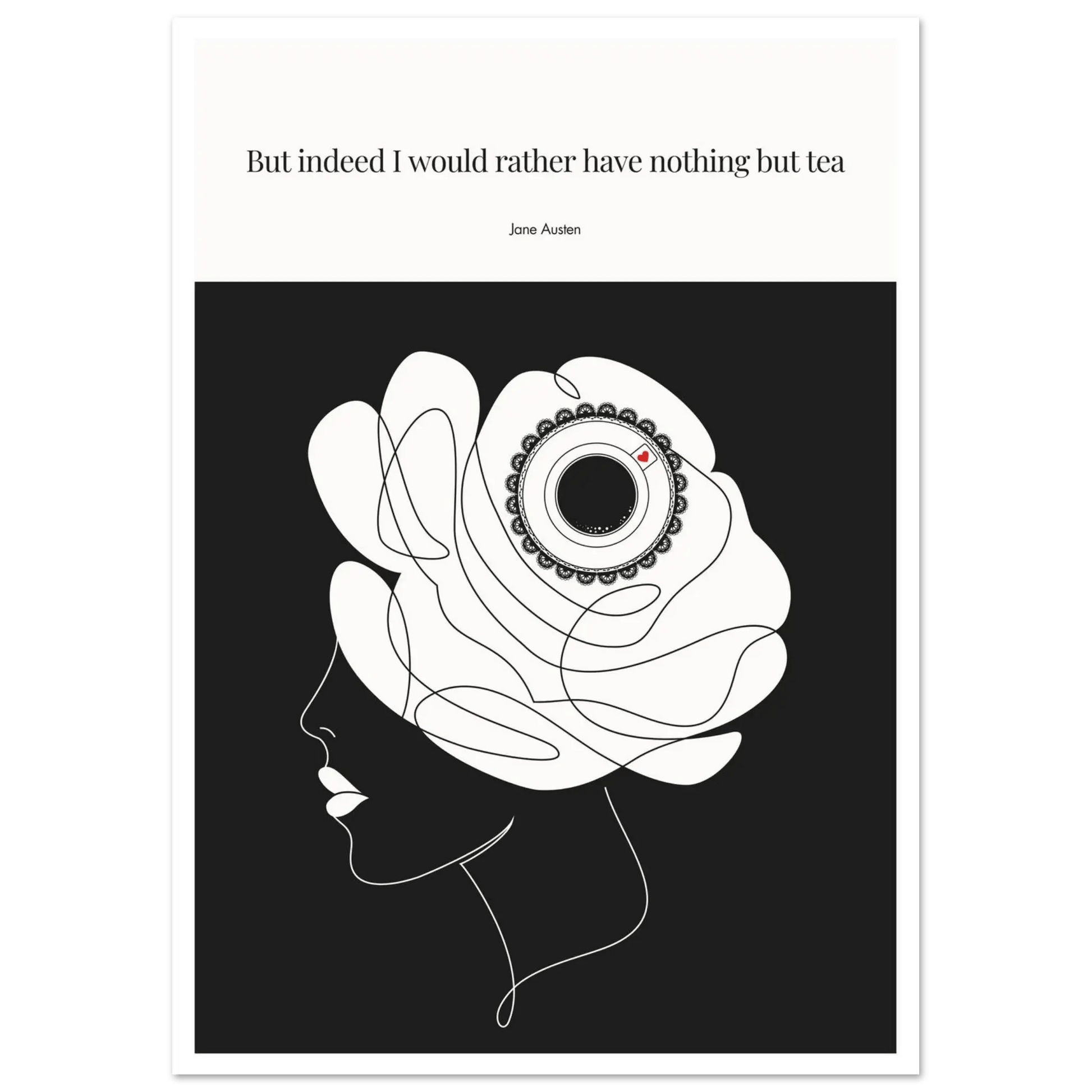 Jane Austen Tea Quote Poster  | Minimalist Line Art Print-INK & FRAME STUDIO
