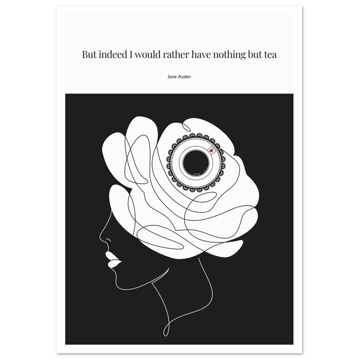 Jane Austen Tea Quote Poster  | Minimalist Line Art Print-INK & FRAME STUDIO