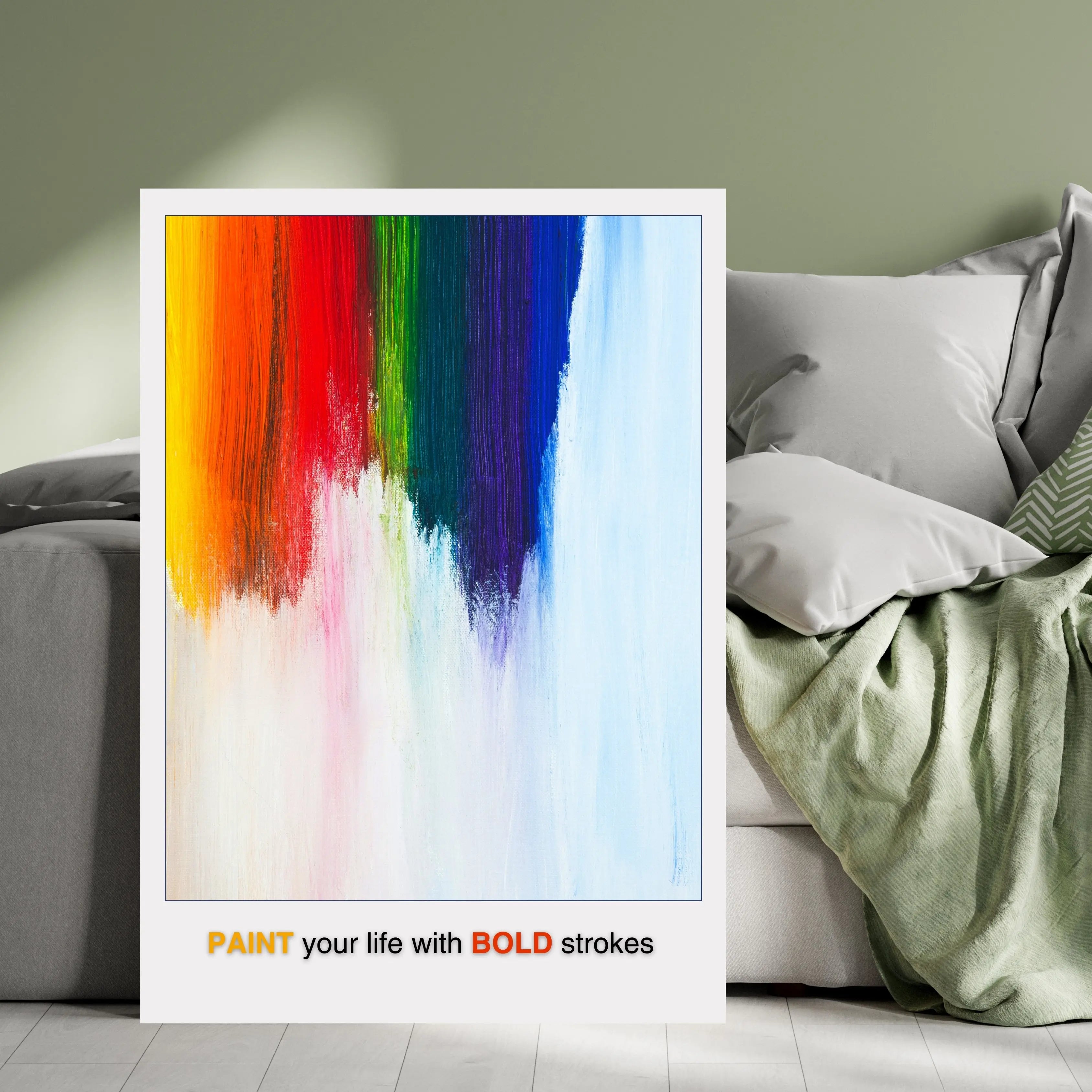 Colorful Abstract Brushstroke Art Print with Vibrant Rainbow Wall Decor  Print Material INK & FRAME STUDIO