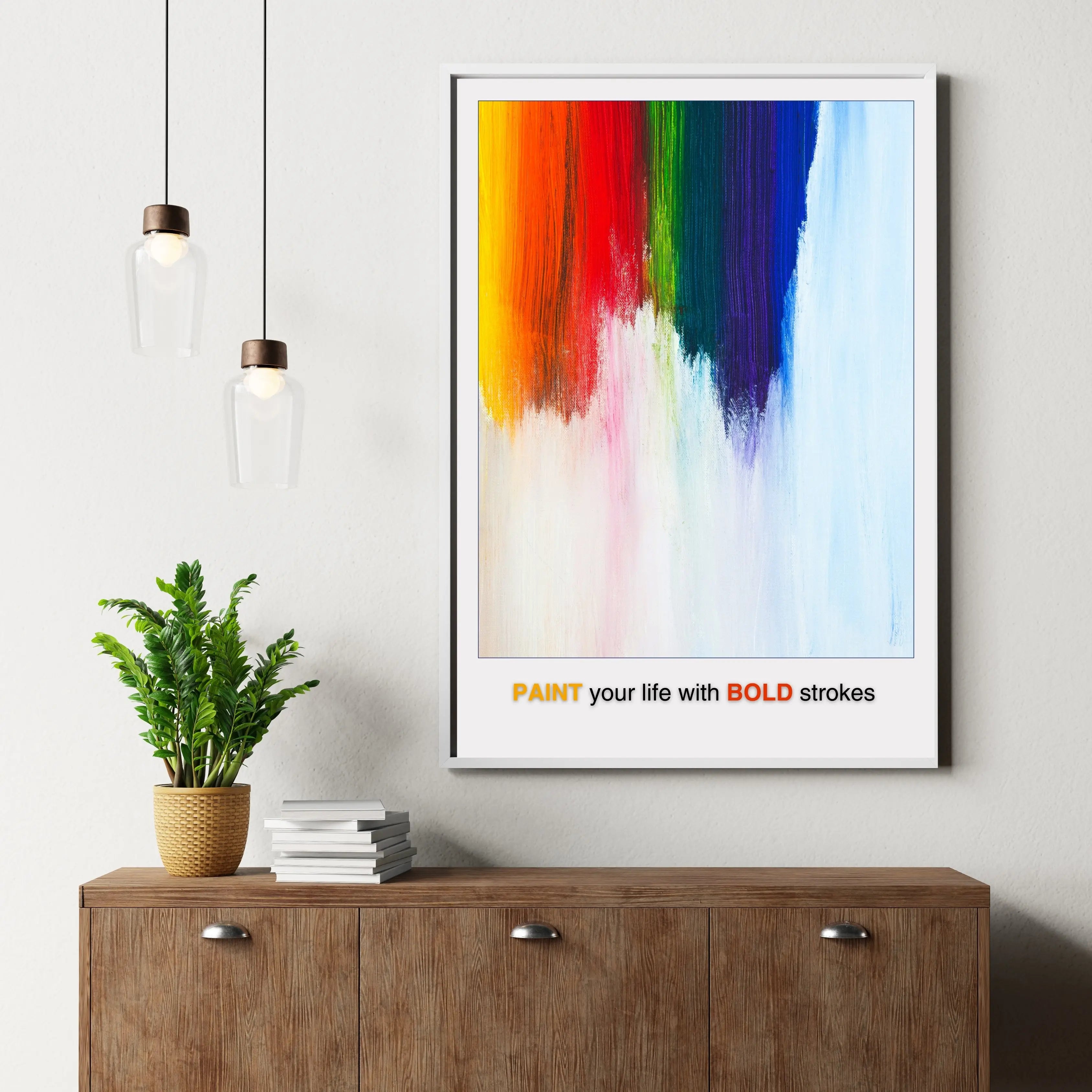 Colorful Abstract Brushstroke Art Print with Vibrant Rainbow Wall Decor  Print Material INK & FRAME STUDIO
