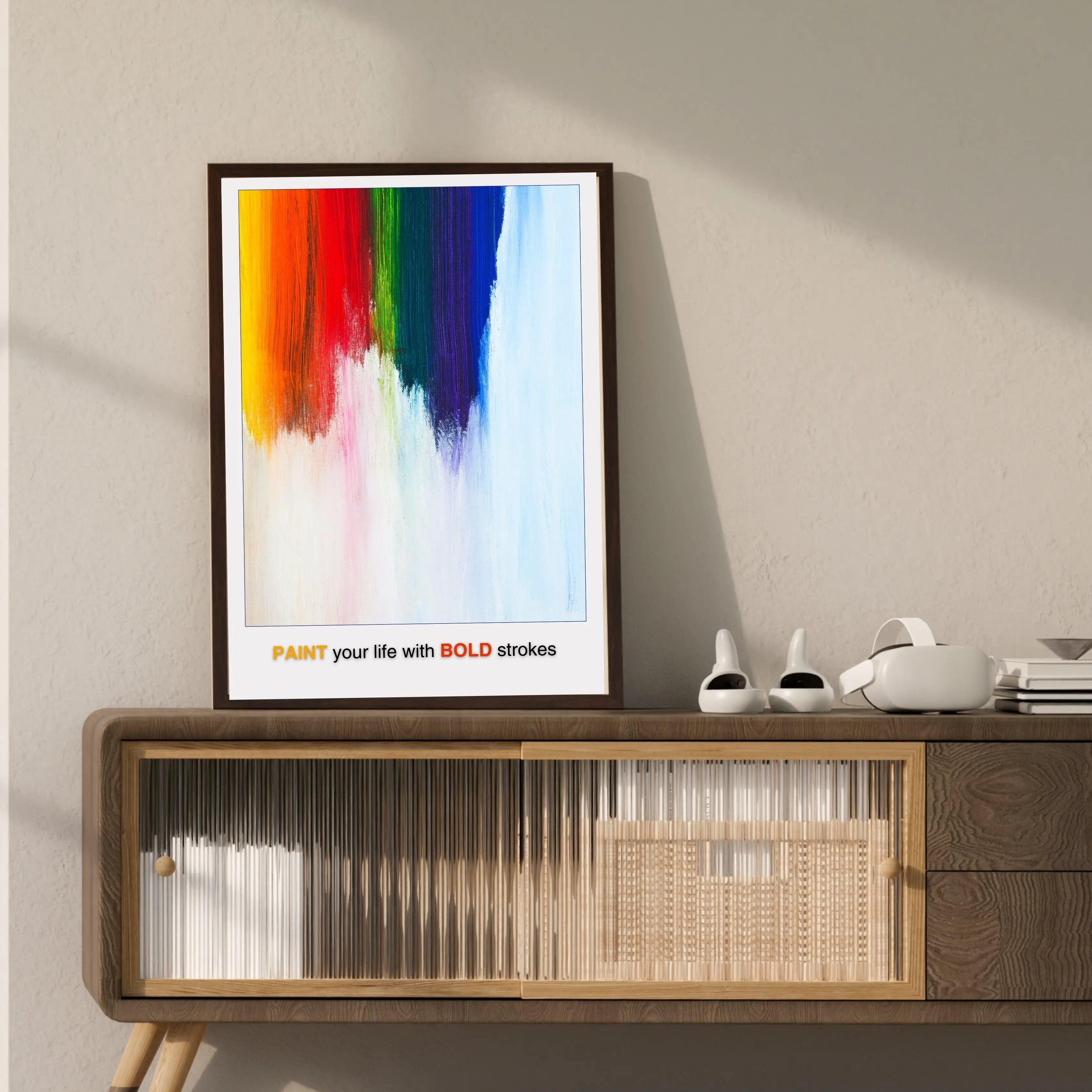 Colorful Abstract Brushstroke Art Print with Vibrant Rainbow Wall Decor - INK & FRAME STUDIO