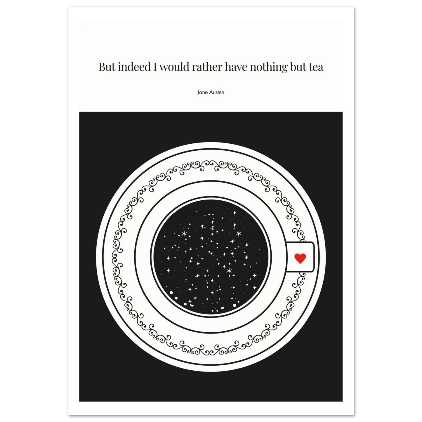 Jane Austen Quote Poster | Starry Night Teacup Art Print - INK & FRAME STUDIO