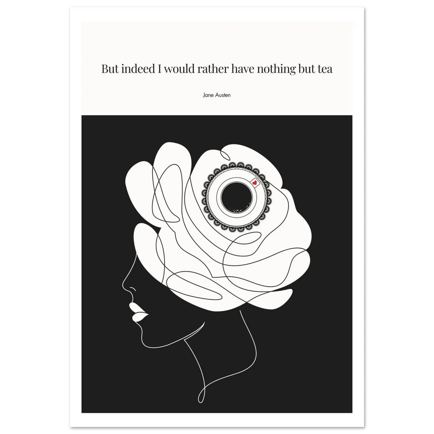 Jane Austen Tea Quote Poster  | Minimalist Line Art Print - INK & FRAME STUDIO