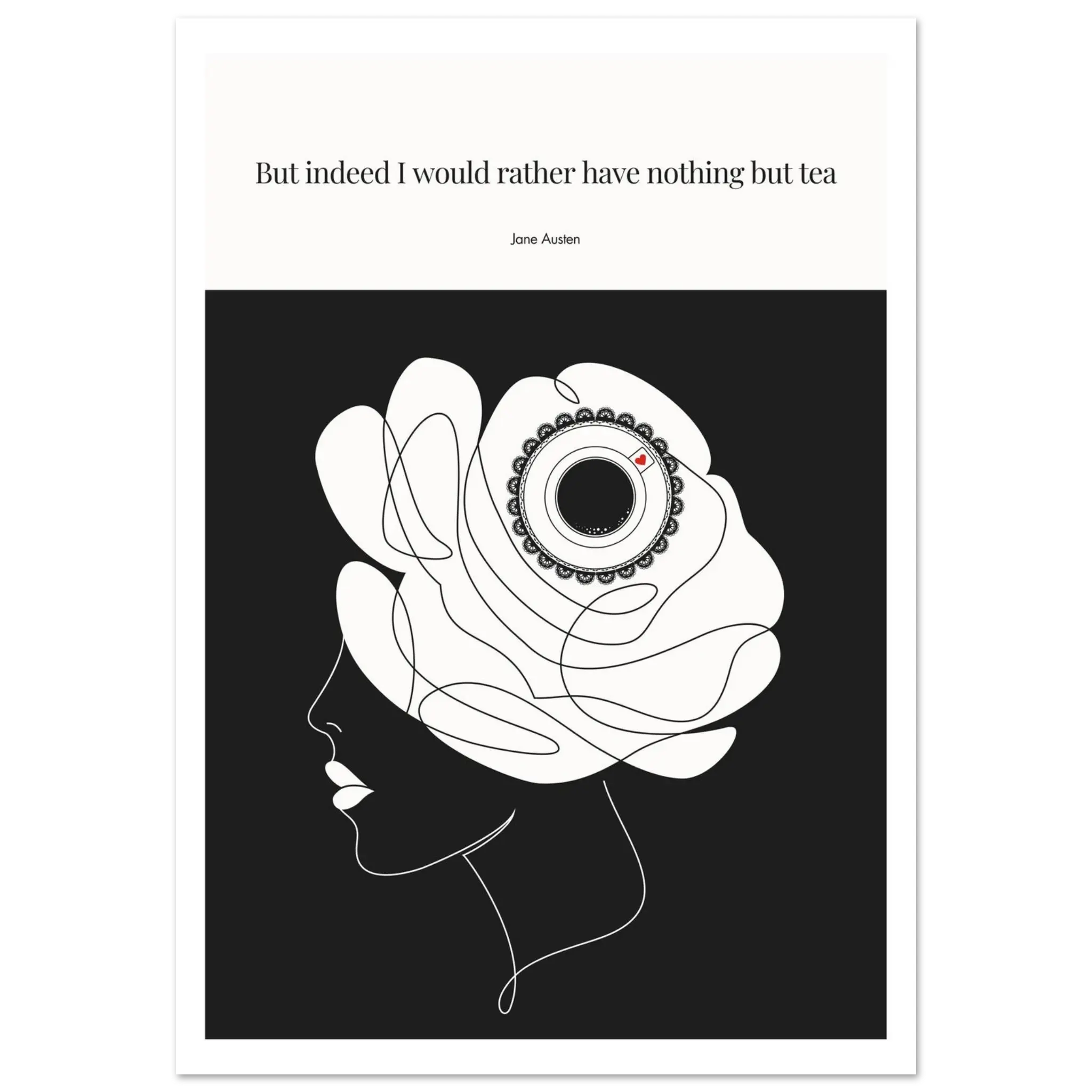 Jane Austen Tea Quote Poster  | Minimalist Line Art Print - INK & FRAME STUDIO