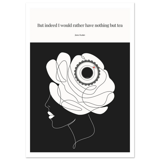 Jane Austen Tea Quote Poster  | Minimalist Line Art Print - INK & FRAME STUDIO