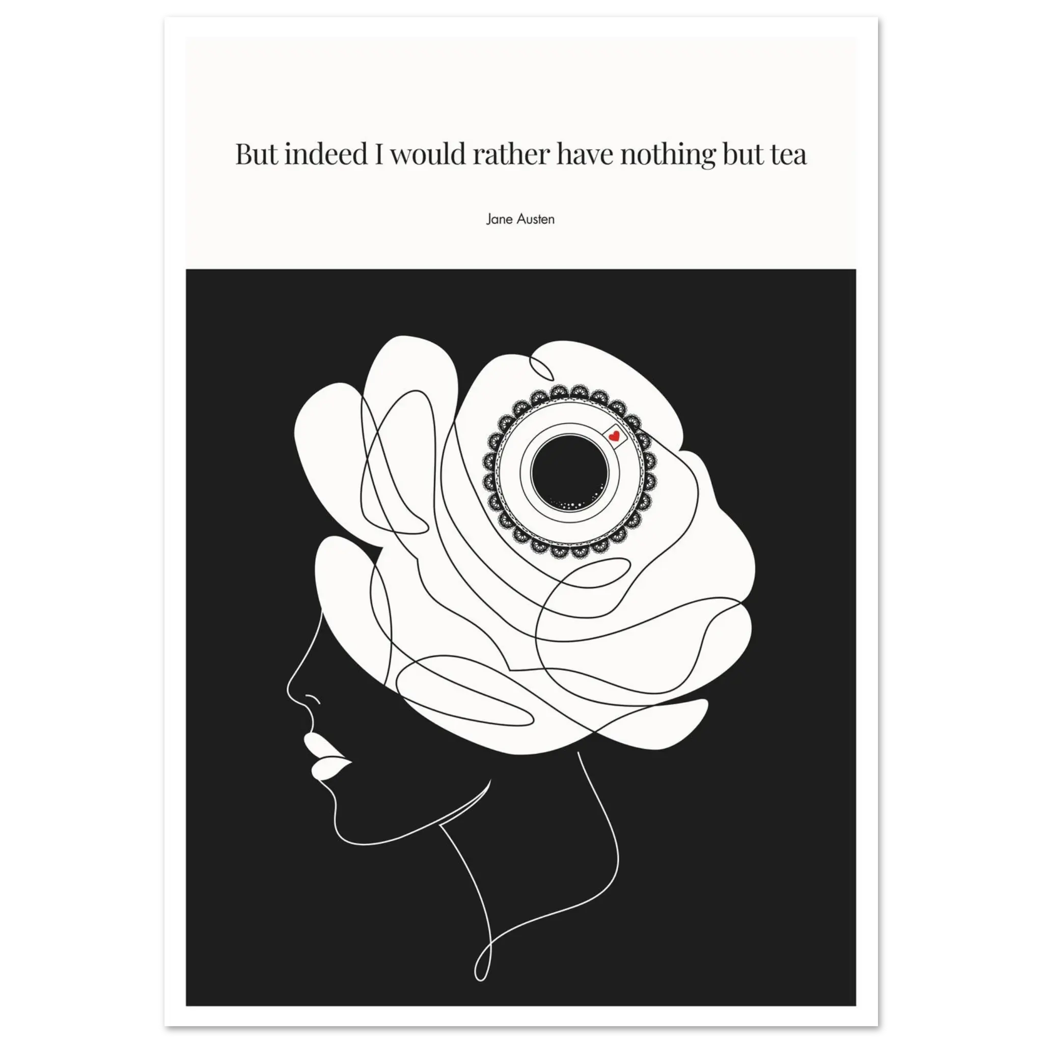 Jane Austen Tea Quote Poster  | Minimalist Line Art Print - INK & FRAME STUDIO