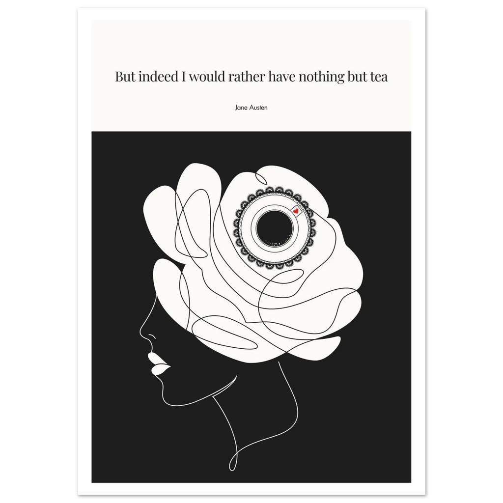 Jane Austen Tea Quote Poster  | Minimalist Line Art Print - INK & FRAME STUDIO