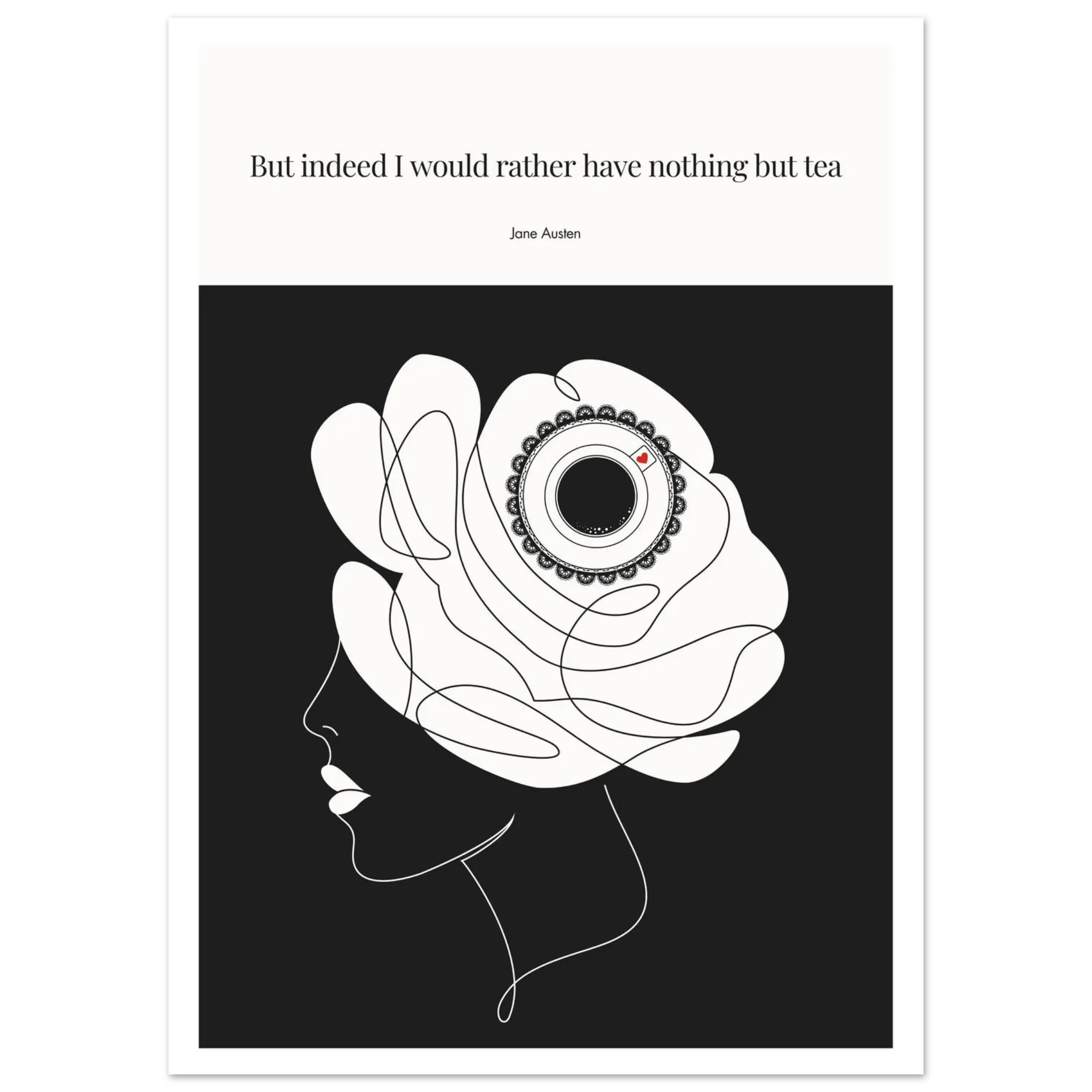 Jane Austen Tea Quote Poster  | Minimalist Line Art Print - INK & FRAME STUDIO