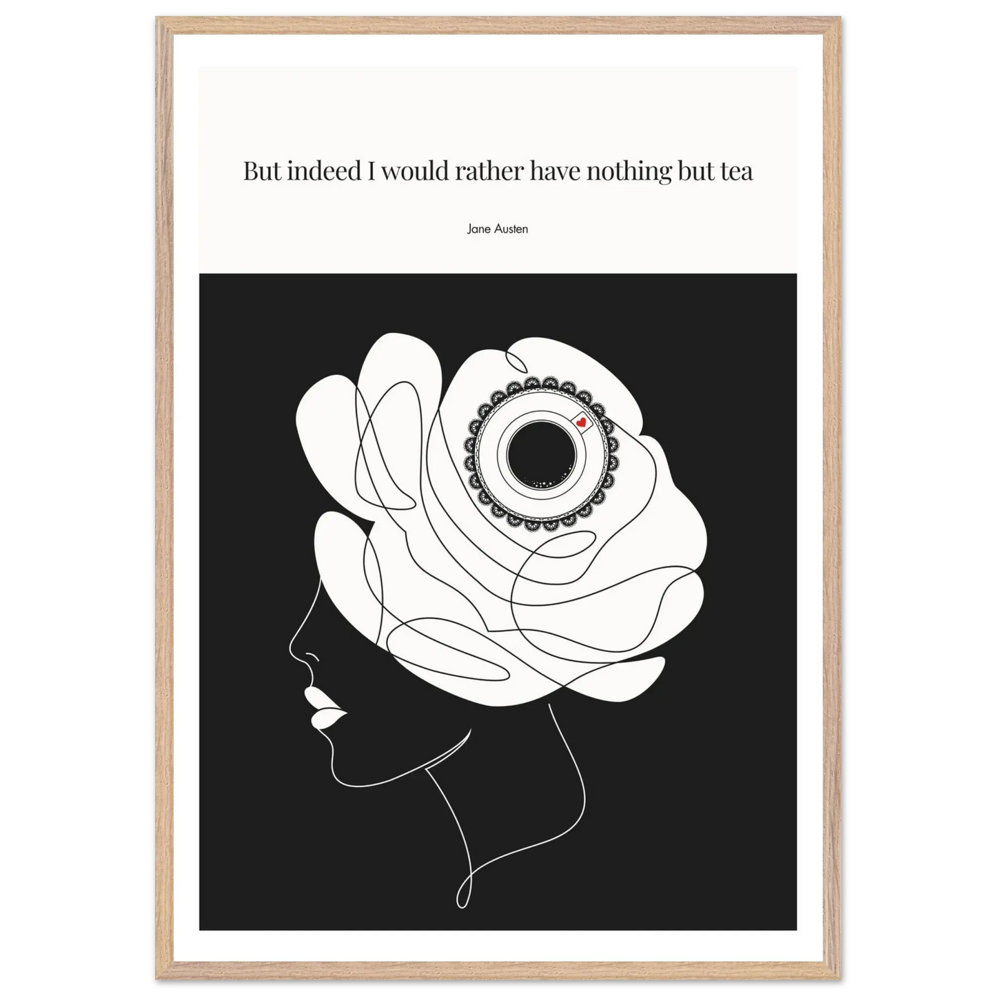 Jane Austen Tea Quote Poster  | Minimalist Line Art Print - INK & FRAME STUDIO