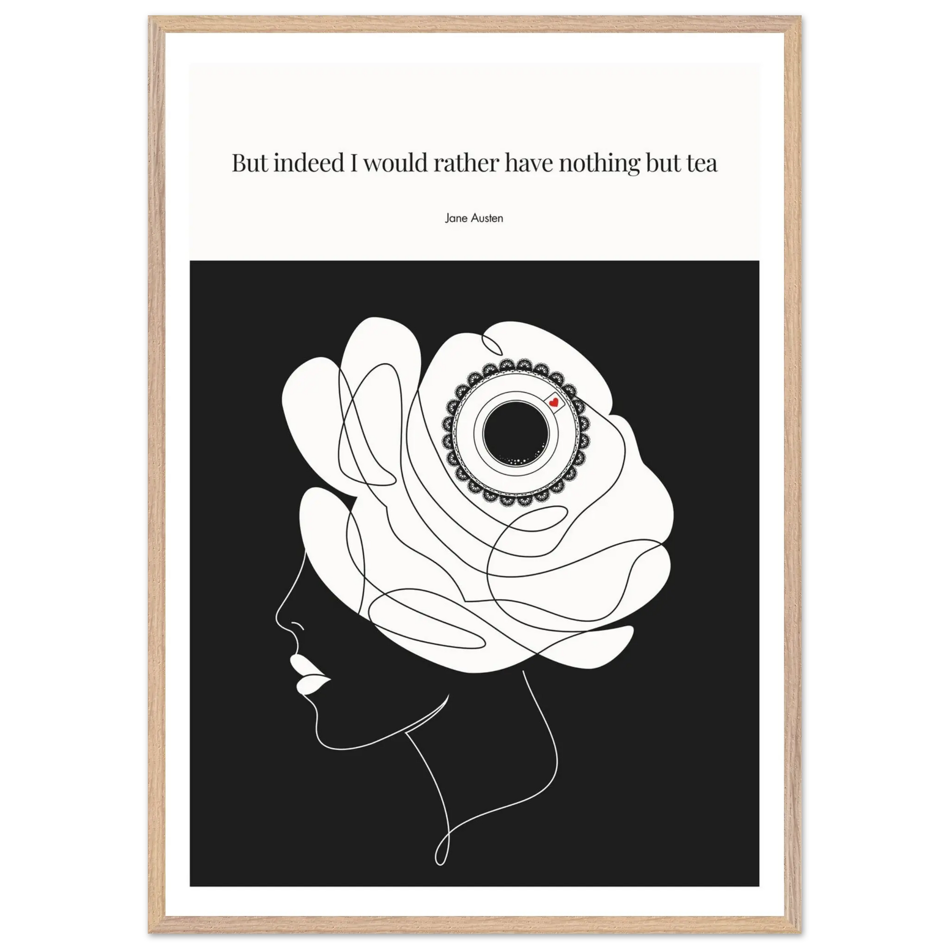 Jane Austen Tea Quote Poster  | Minimalist Line Art Print - INK & FRAME STUDIO