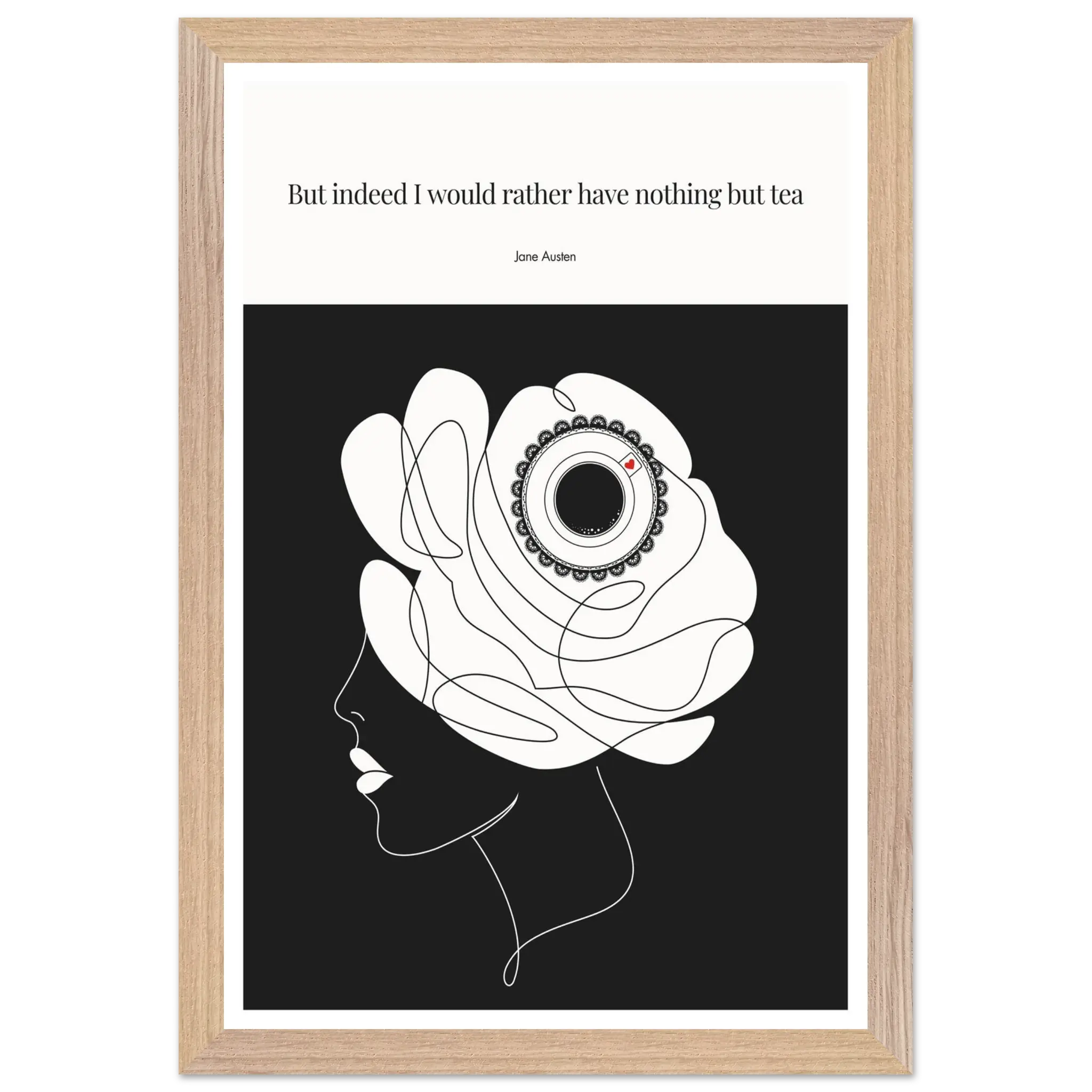 Jane Austen Tea Quote Poster  | Minimalist Line Art Print - INK & FRAME STUDIO