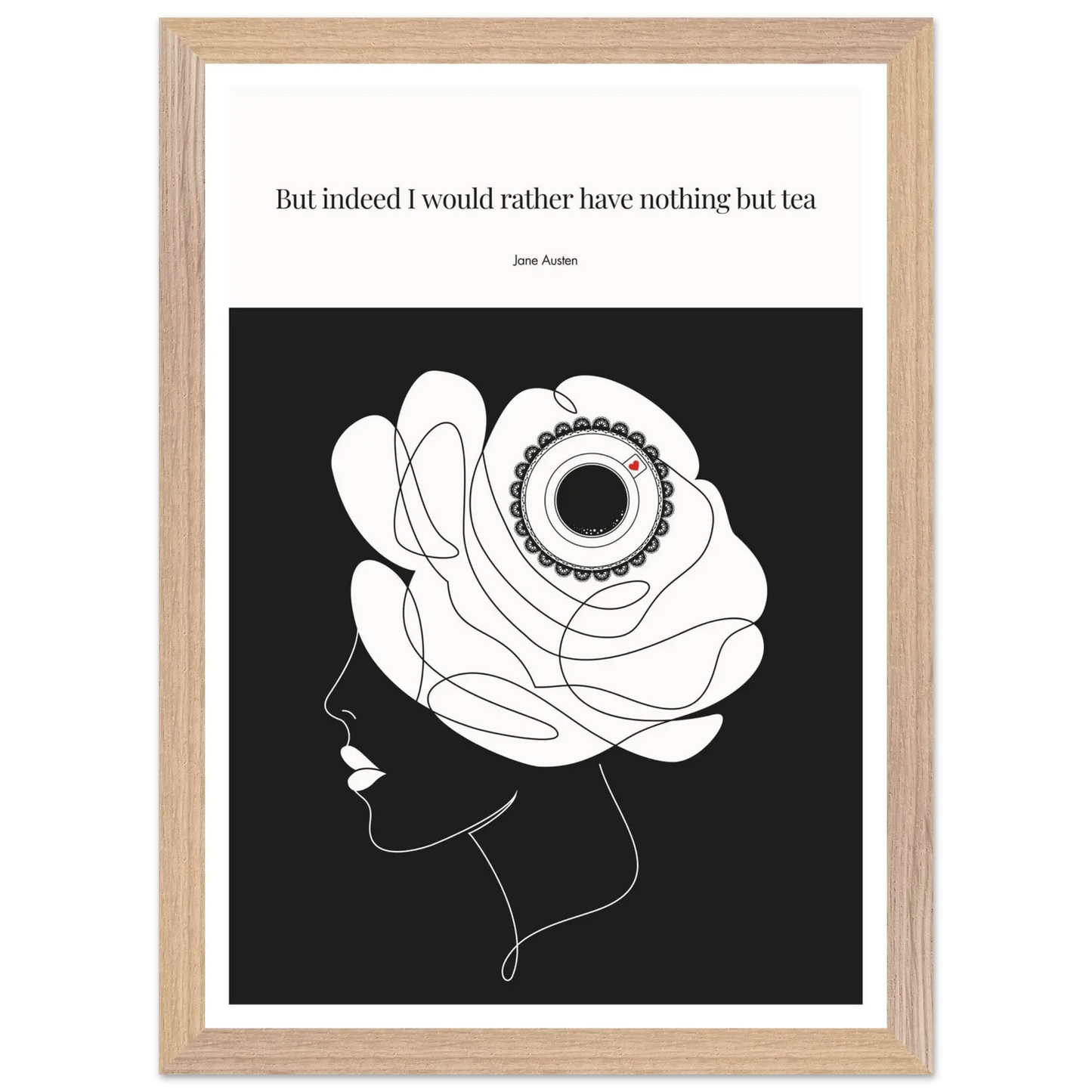 Jane Austen Tea Quote Poster  | Minimalist Line Art Print - INK & FRAME STUDIO