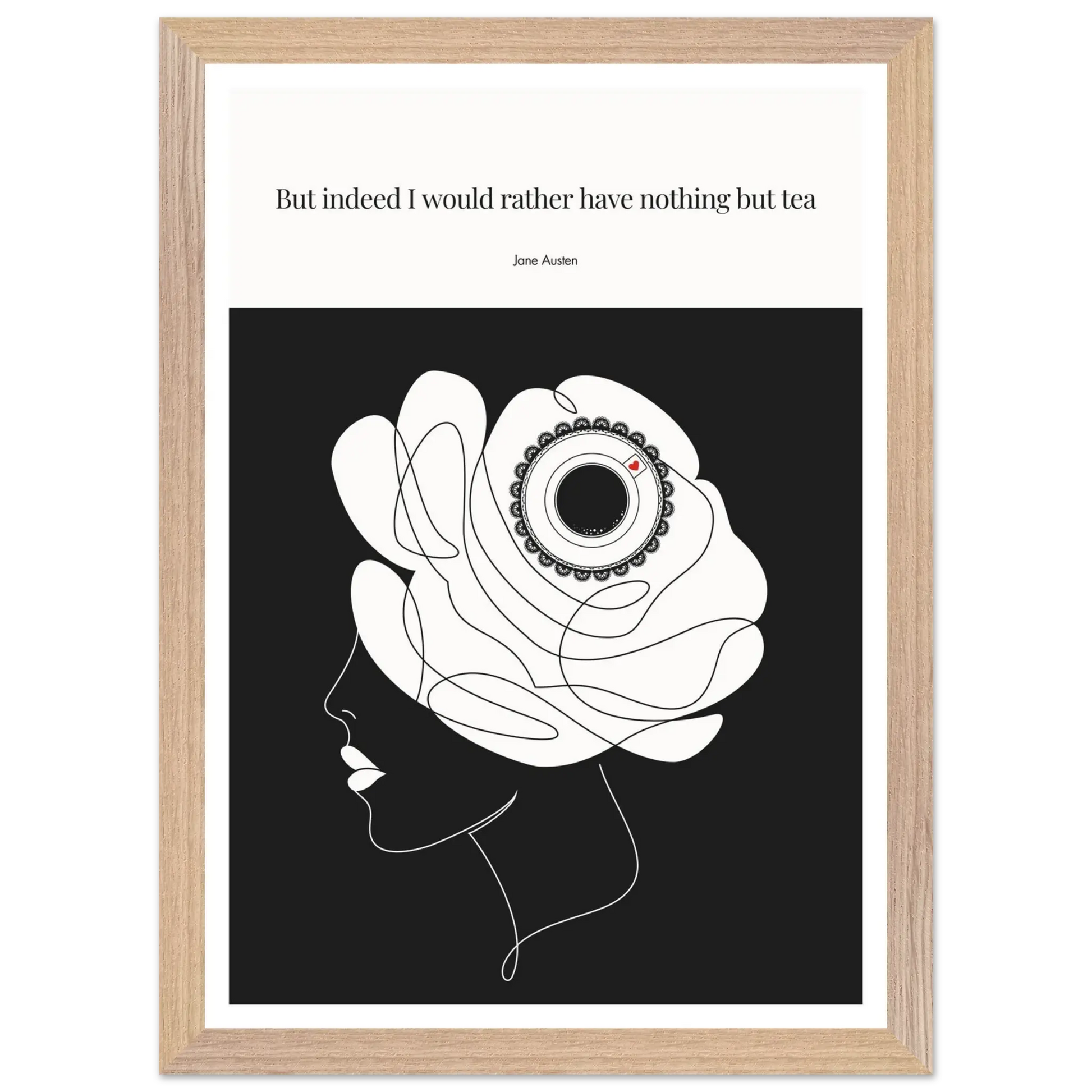 Jane Austen Tea Quote Poster  | Minimalist Line Art Print - INK & FRAME STUDIO