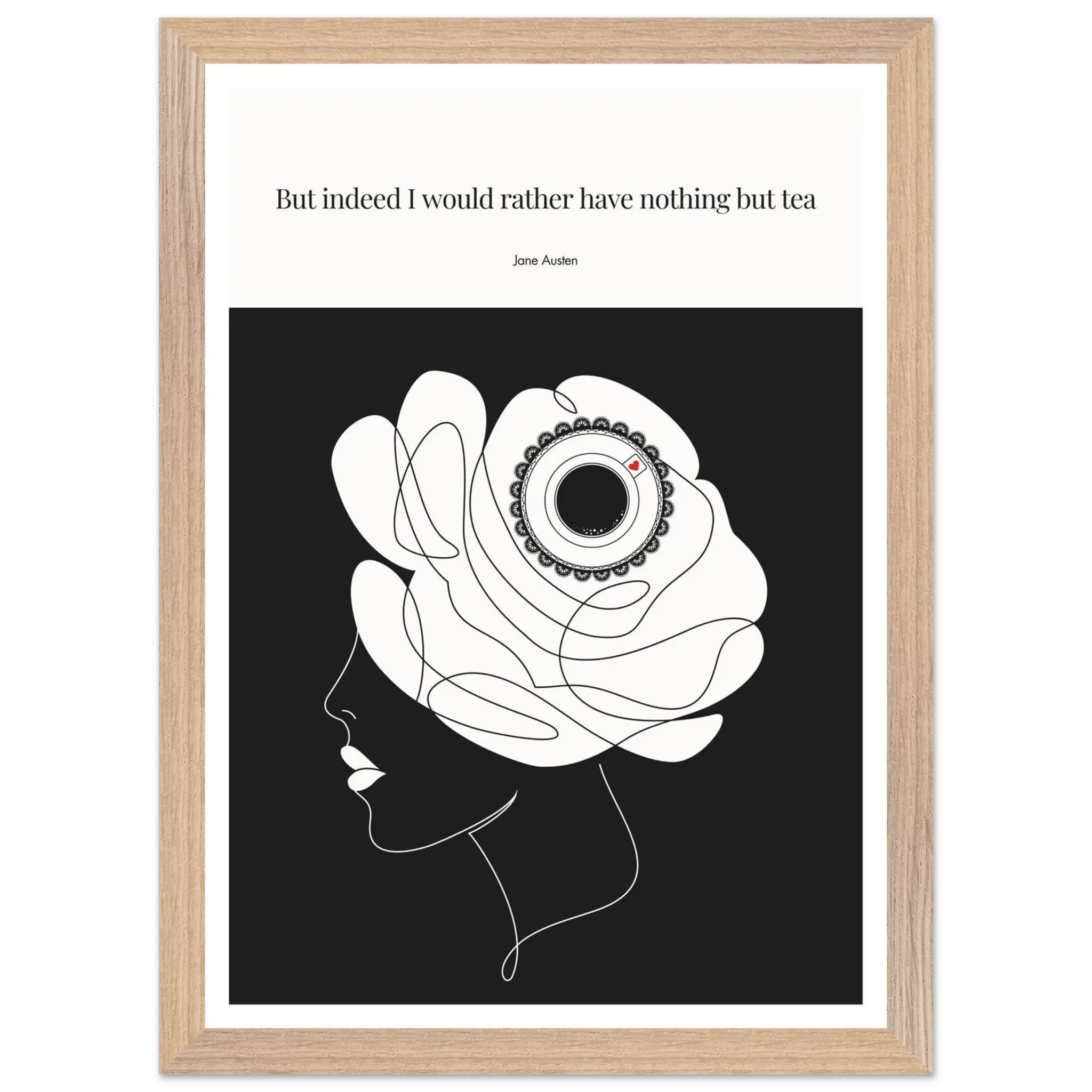 Jane Austen Tea Quote Poster  | Minimalist Line Art Print - INK & FRAME STUDIO
