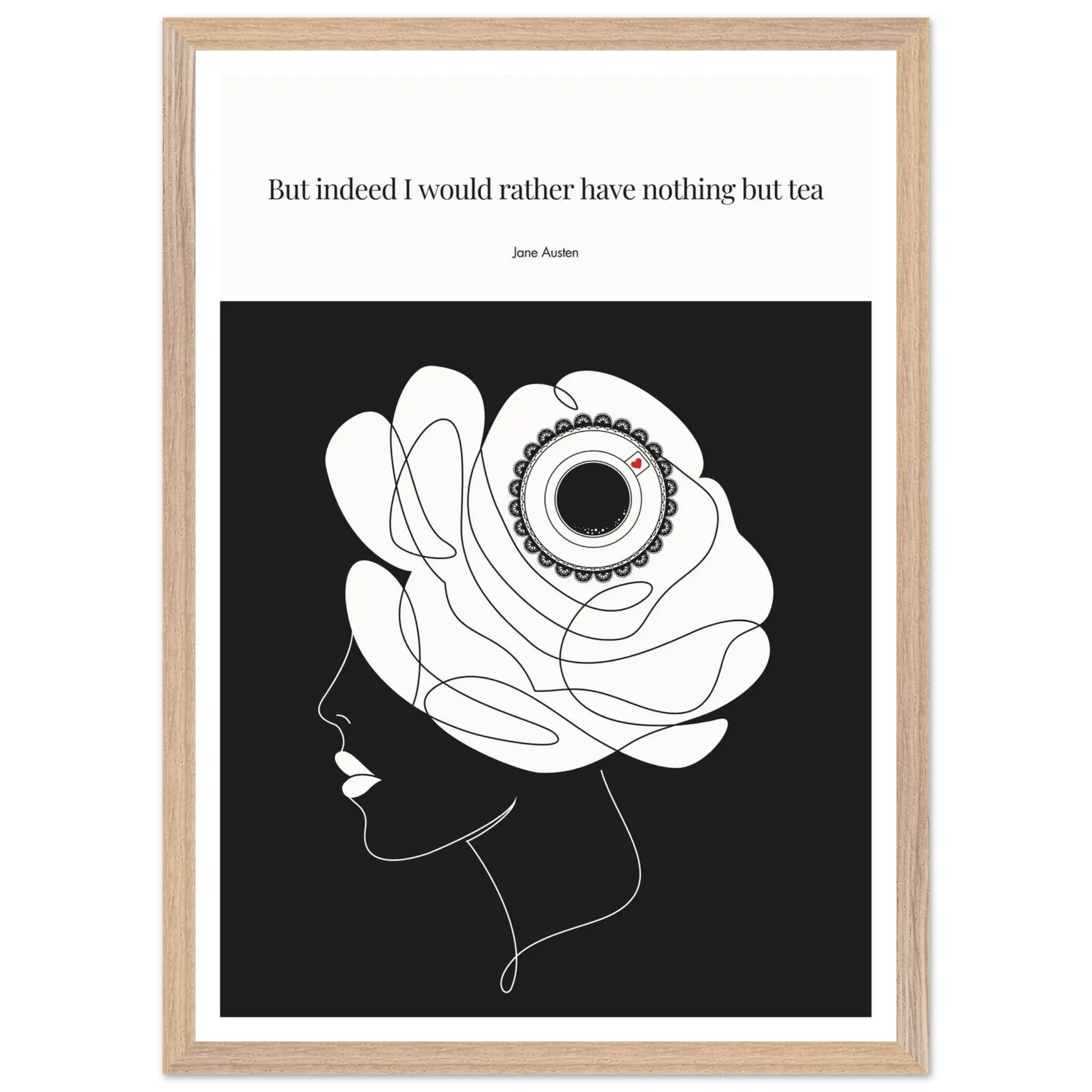 Jane Austen Tea Quote Poster  | Minimalist Line Art Print - INK & FRAME STUDIO