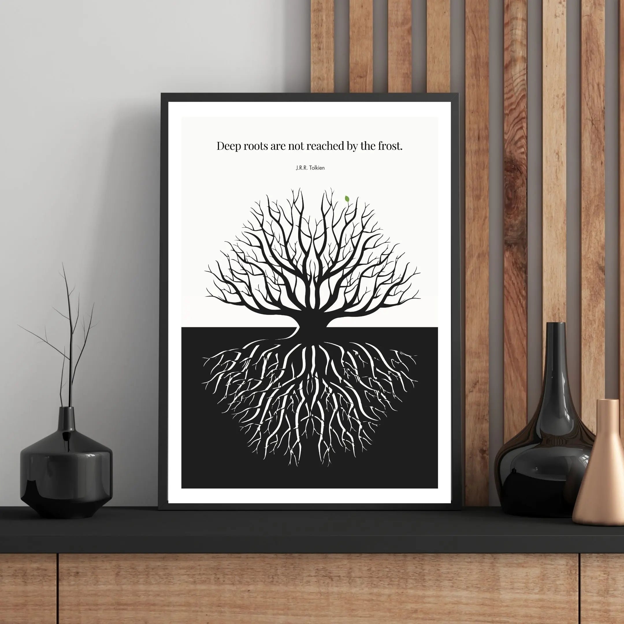 J.R.R. Tolkien Quote Print – "Deep roots are not reached by the frost" Wall Art Poster - INK & FRAME STUDIO