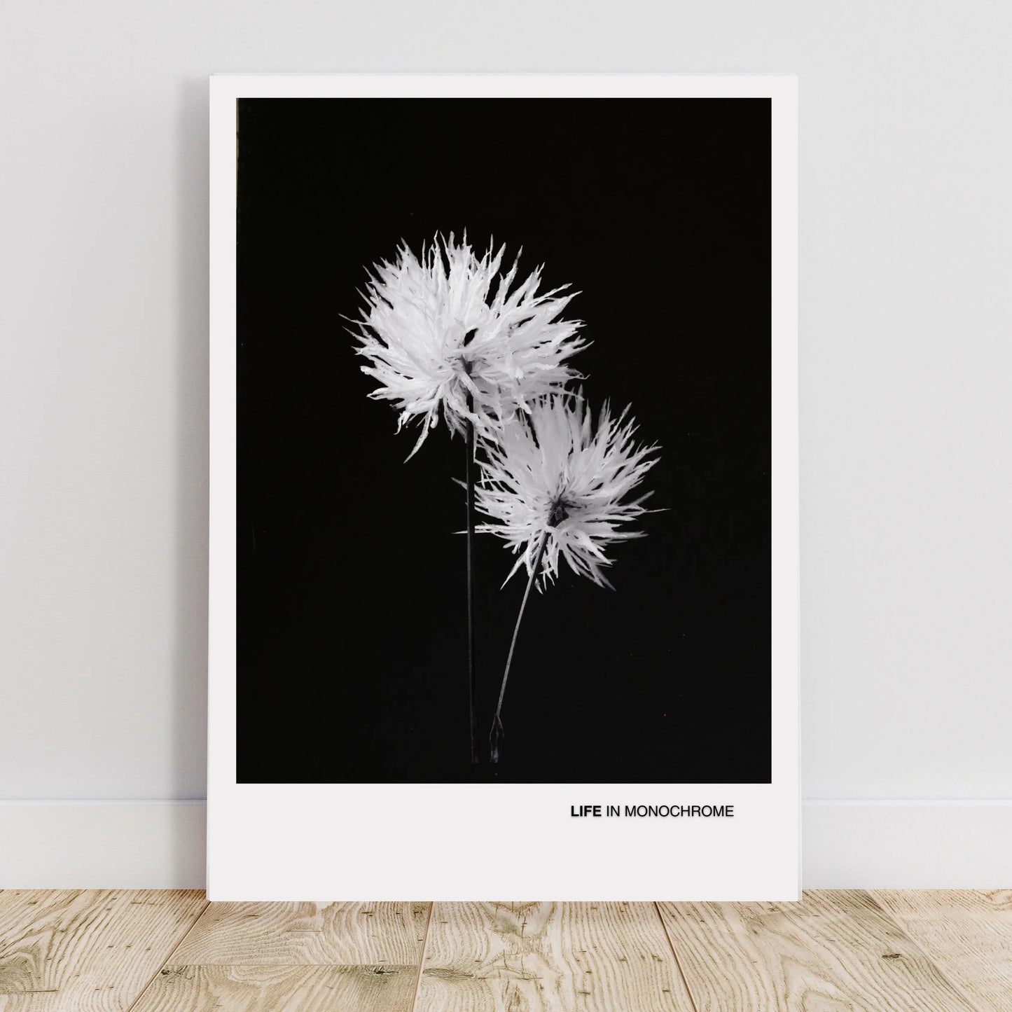 Minimalist Black and White Flower Poster - 'Life in Monochrome'  Print Material INK & FRAME STUDIO