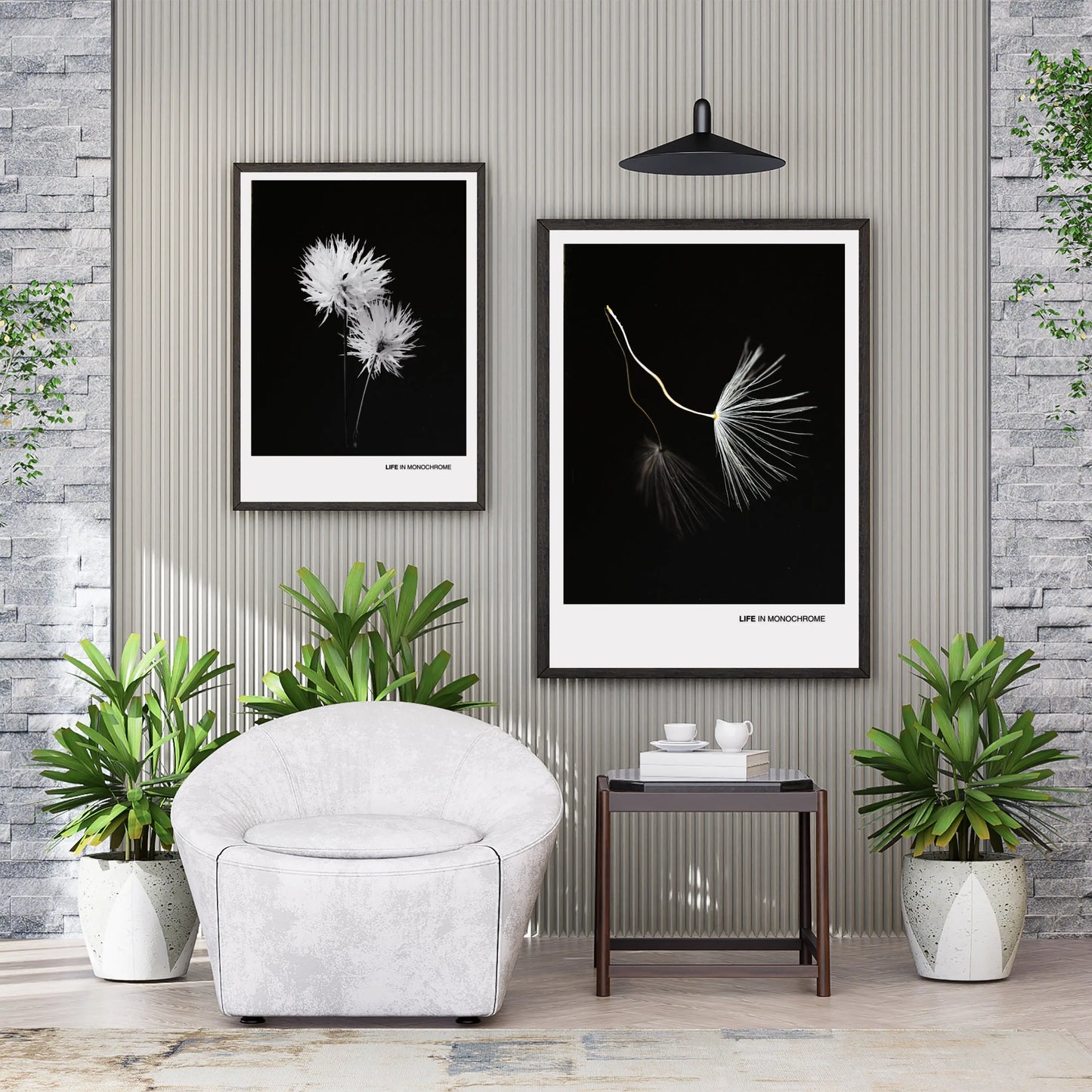 Minimalist Black and White Flower Poster - 'Life in Monochrome'  Print Material INK & FRAME STUDIO