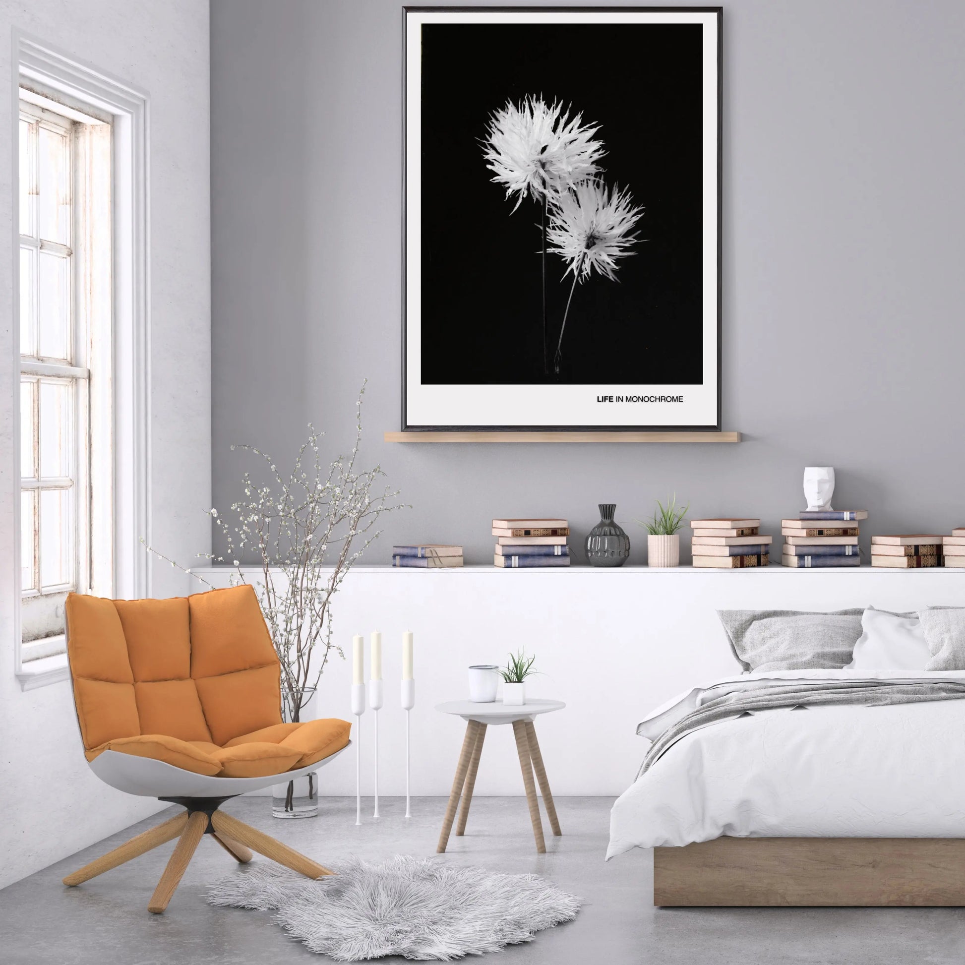 Minimalist Black and White Flower Poster - 'Life in Monochrome'  Print Material INK & FRAME STUDIO