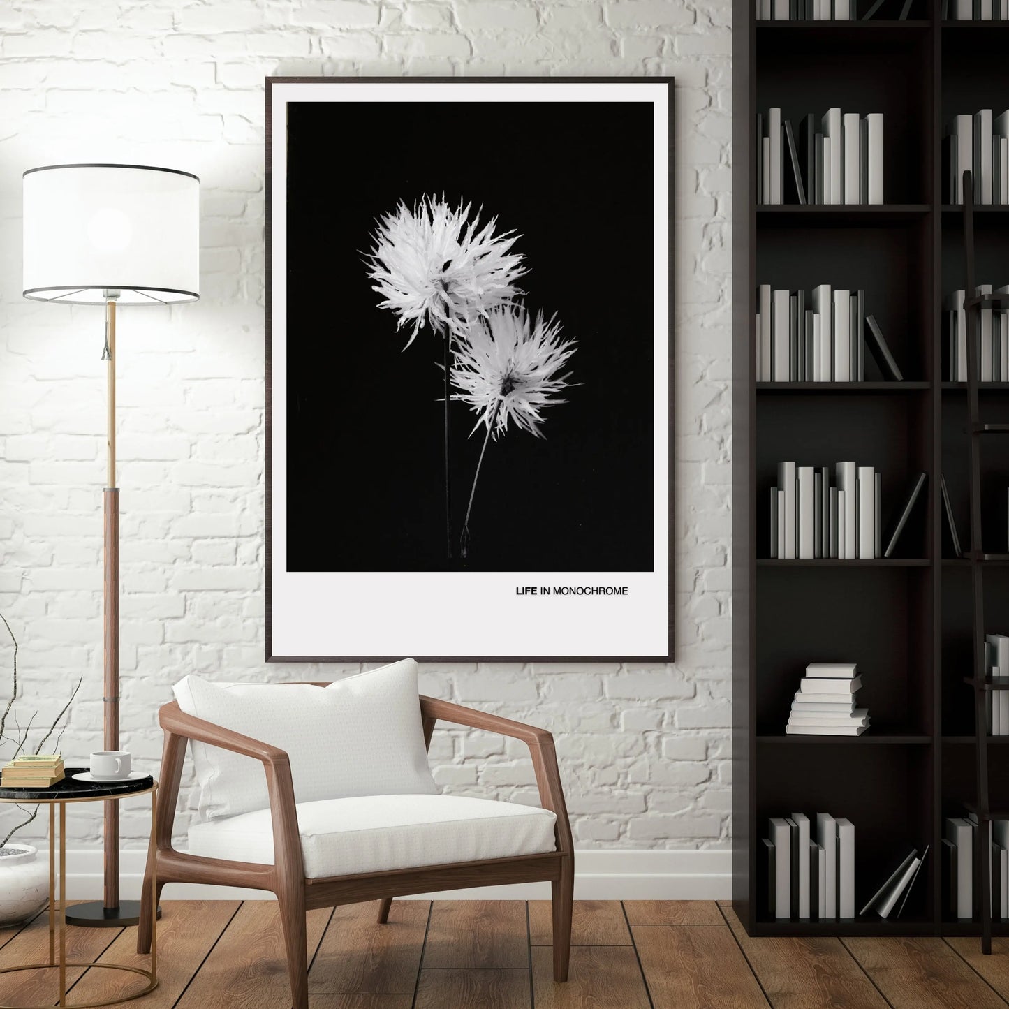 Minimalist Black and White Flower Poster - 'Life in Monochrome'  Print Material INK & FRAME STUDIO