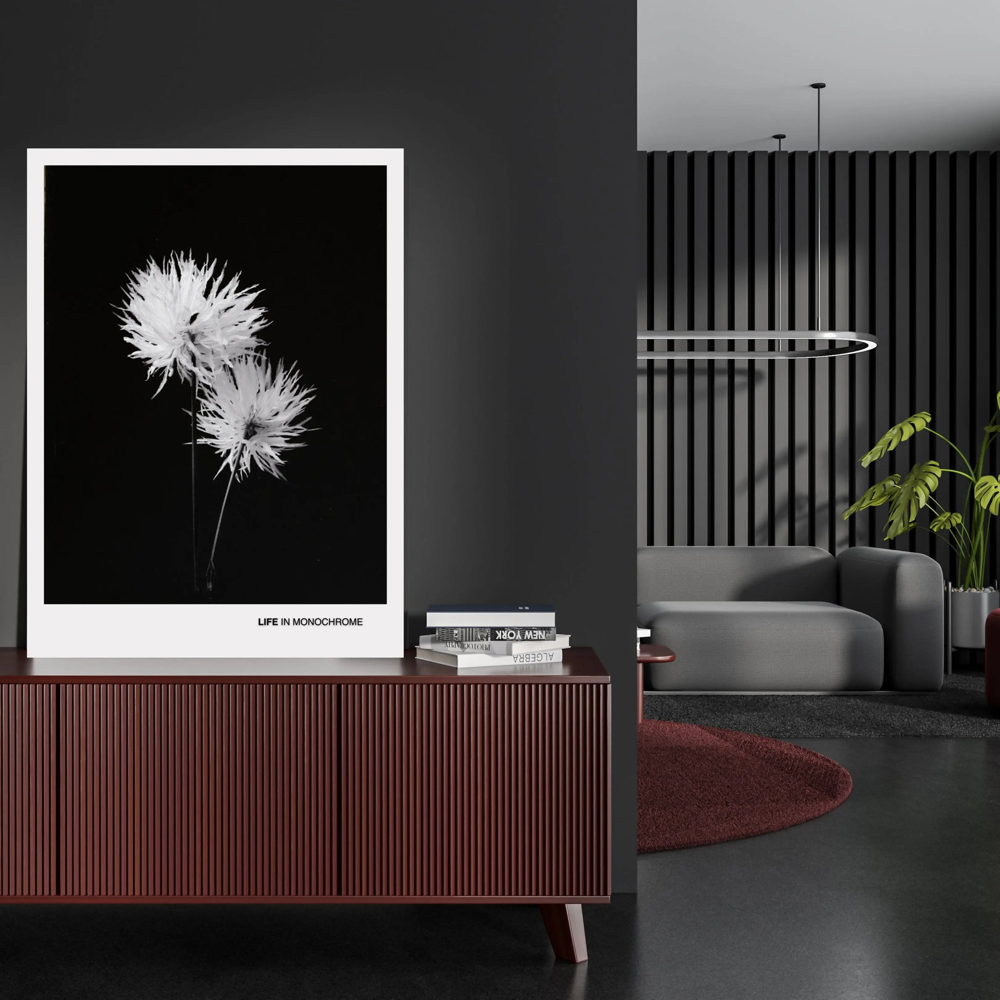 Minimalist Black and White Flower Poster - 'Life in Monochrome'  Print Material INK & FRAME STUDIO