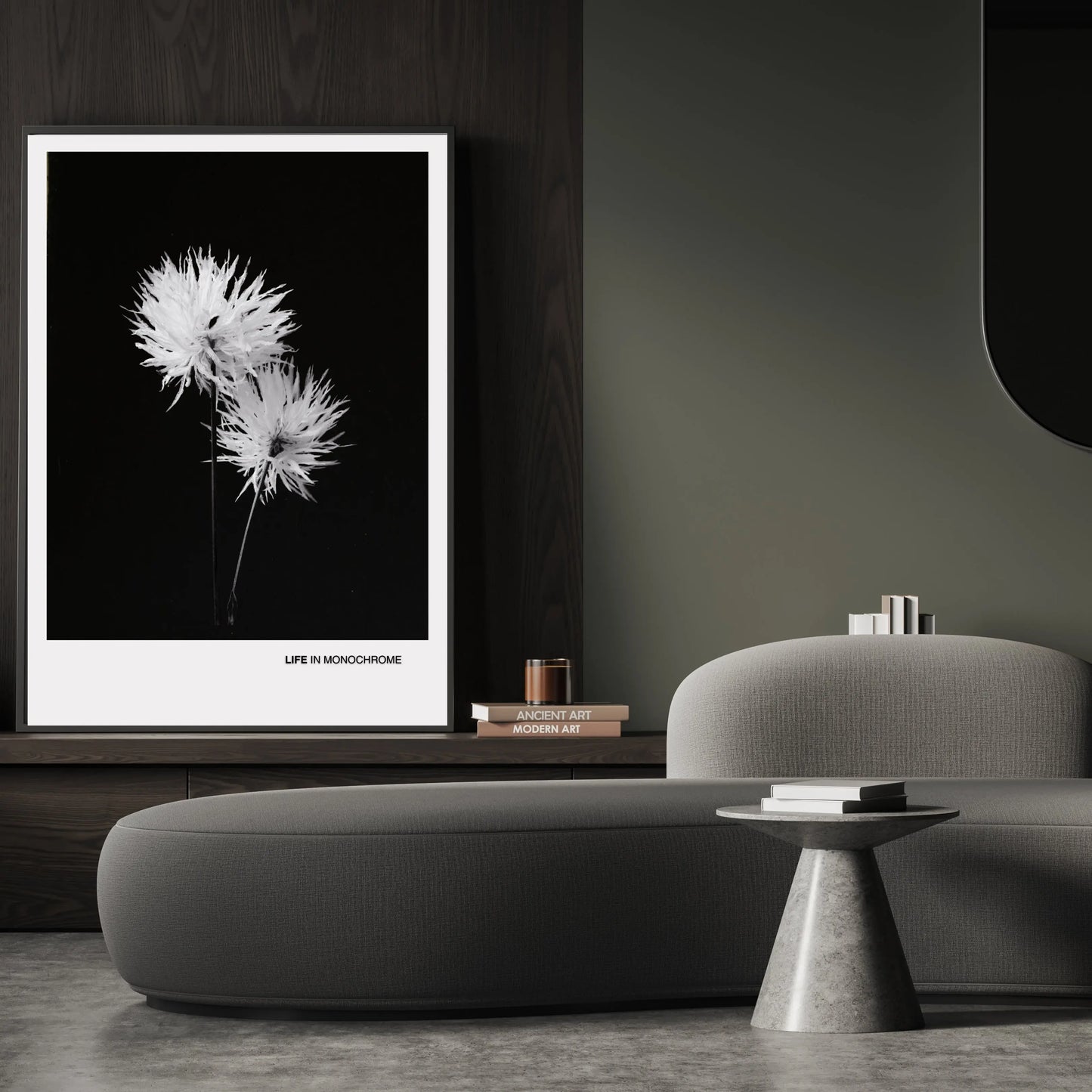 Minimalist Black and White Flower Poster - 'Life in Monochrome'  Print Material INK & FRAME STUDIO