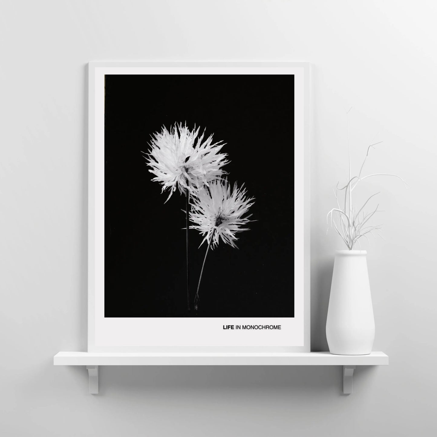 Minimalist Black and White Flower Poster - 'Life in Monochrome'  Print Material INK & FRAME STUDIO