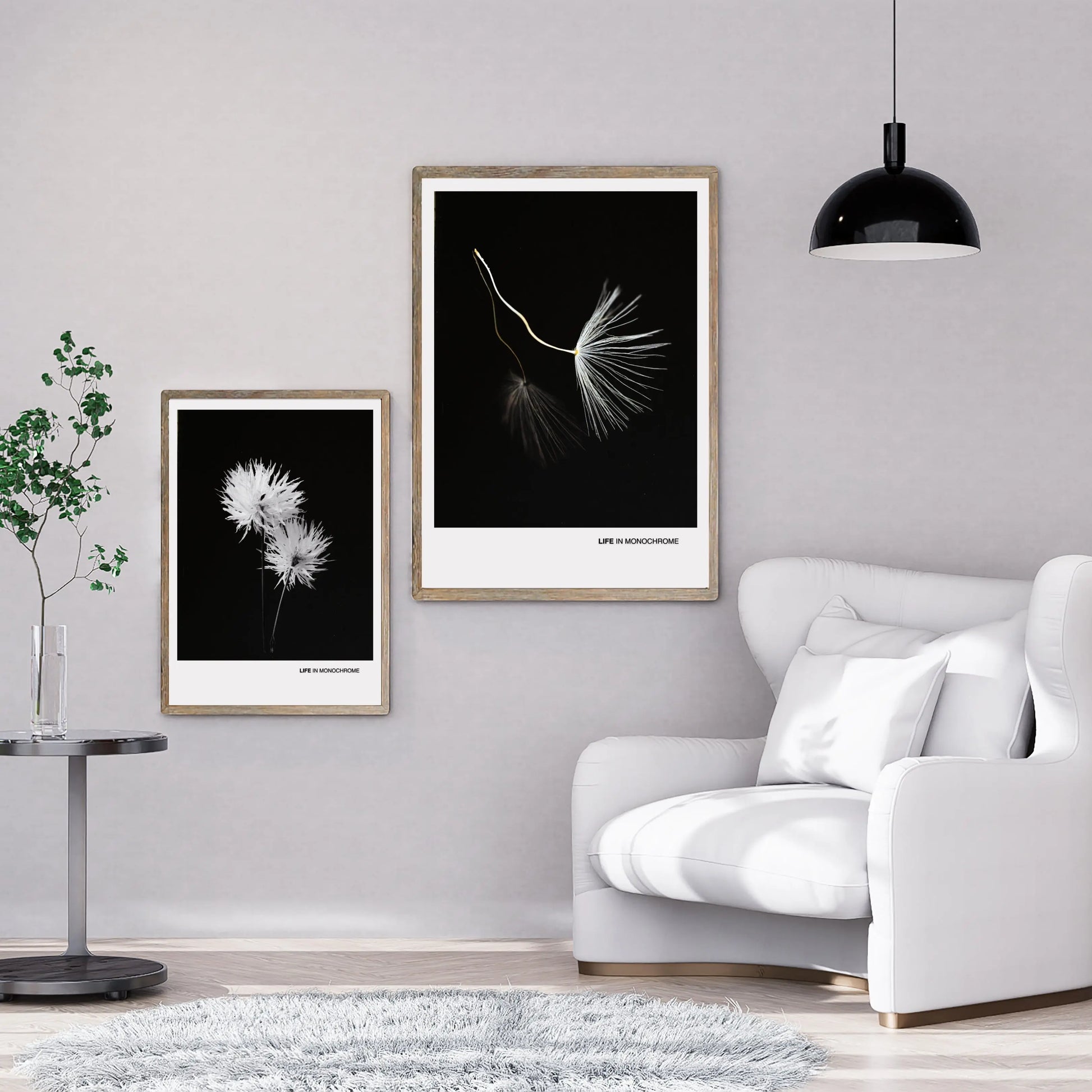 Minimalist Dandelion Seed Wall Art – Monochrome Botanical Print  Print Material INK & FRAME STUDIO