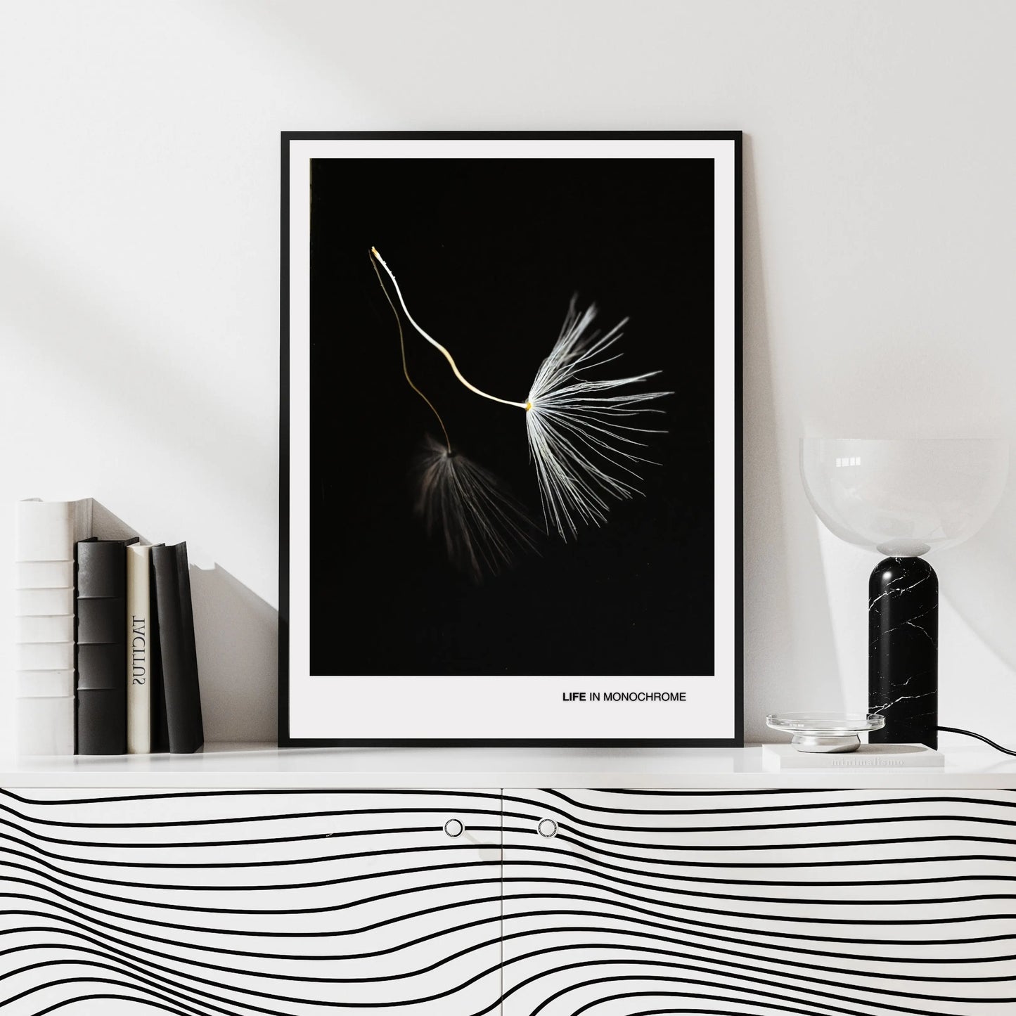 Minimalist Dandelion Seed Wall Art – Monochrome Botanical Print  Print Material INK & FRAME STUDIO
