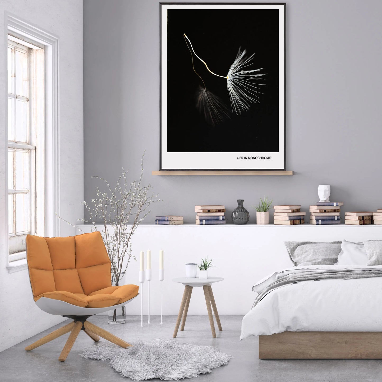 Minimalist Dandelion Seed Wall Art – Monochrome Botanical Print  Print Material INK & FRAME STUDIO