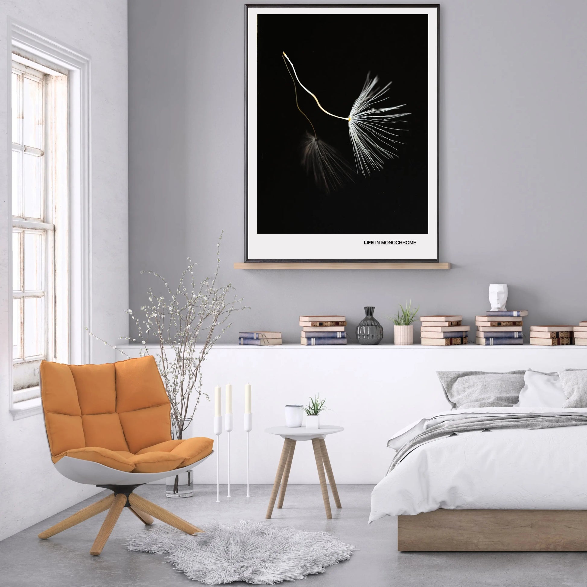 Minimalist Dandelion Seed Wall Art – Monochrome Botanical Print  Print Material INK & FRAME STUDIO