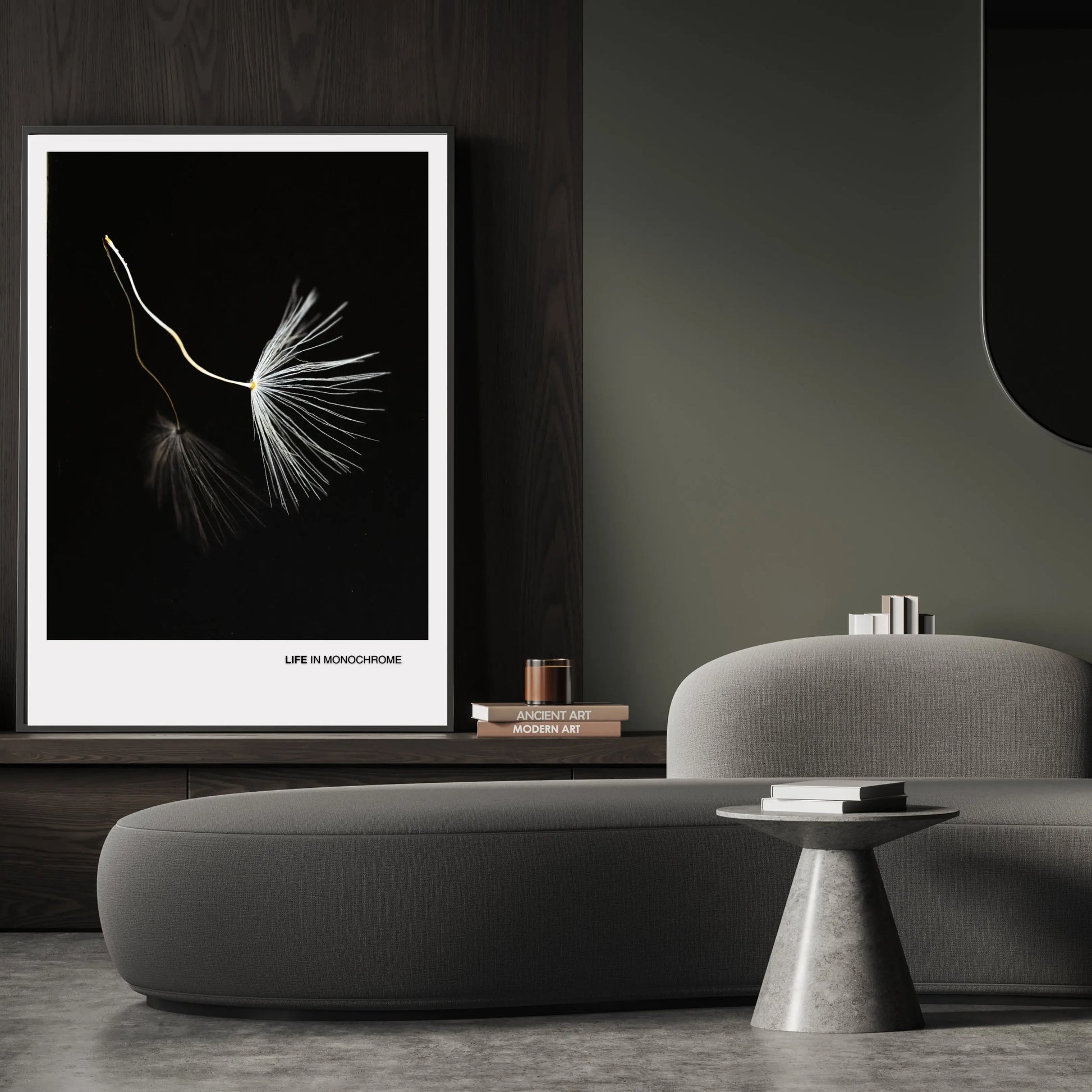Minimalist Dandelion Seed Wall Art – Monochrome Botanical Print  Print Material INK & FRAME STUDIO