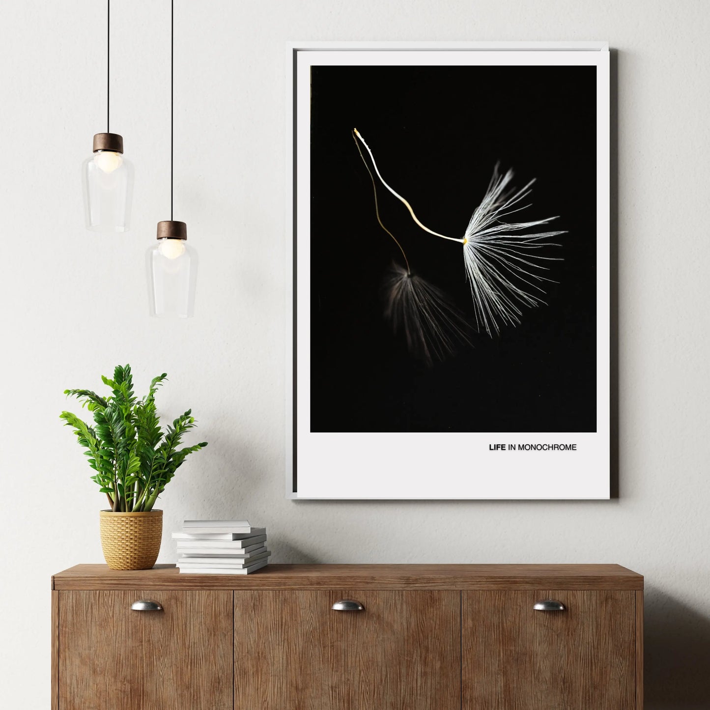 Minimalist Dandelion Seed Wall Art – Monochrome Botanical Print  Print Material INK & FRAME STUDIO