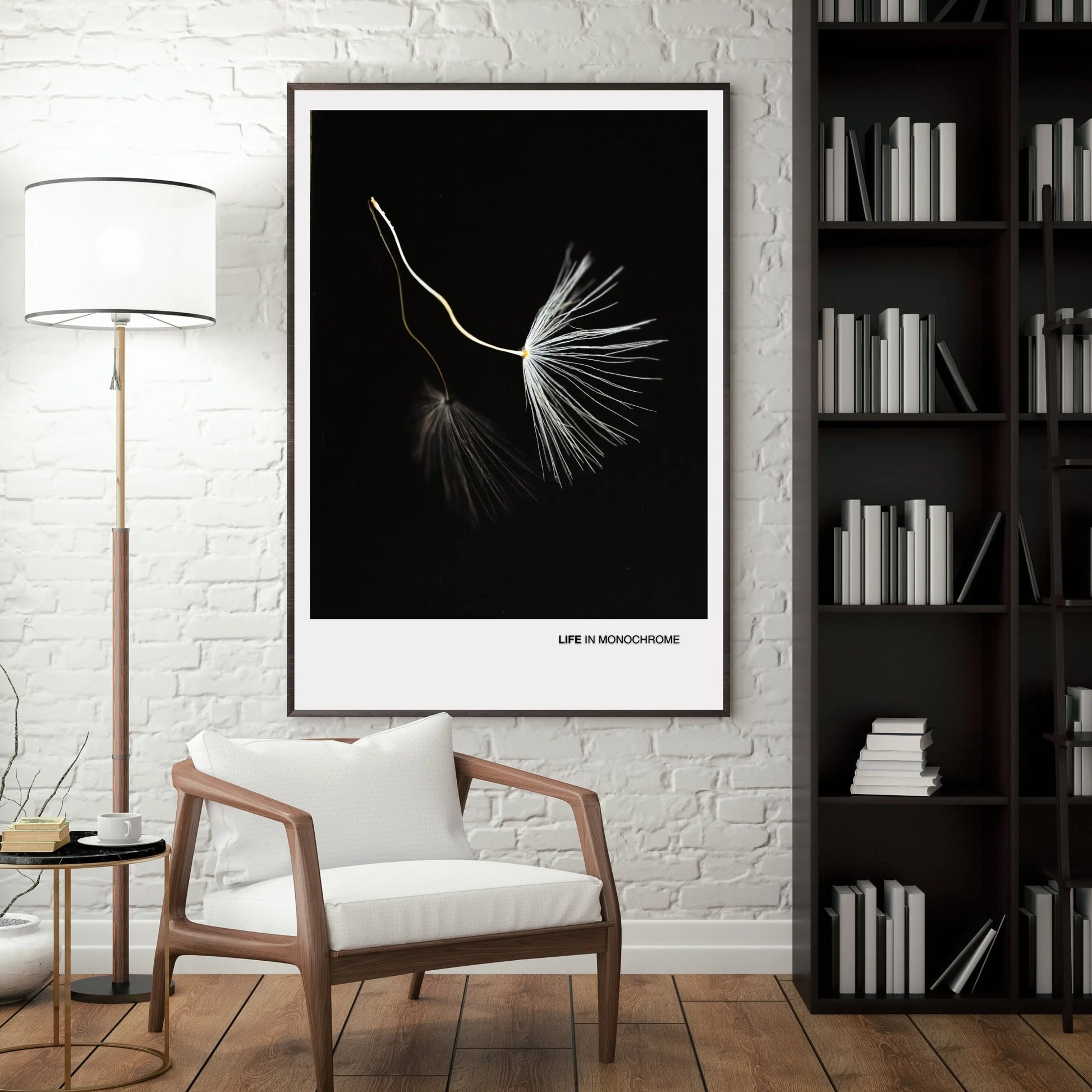 Minimalist Dandelion Seed Wall Art – Monochrome Botanical Print  Print Material INK & FRAME STUDIO