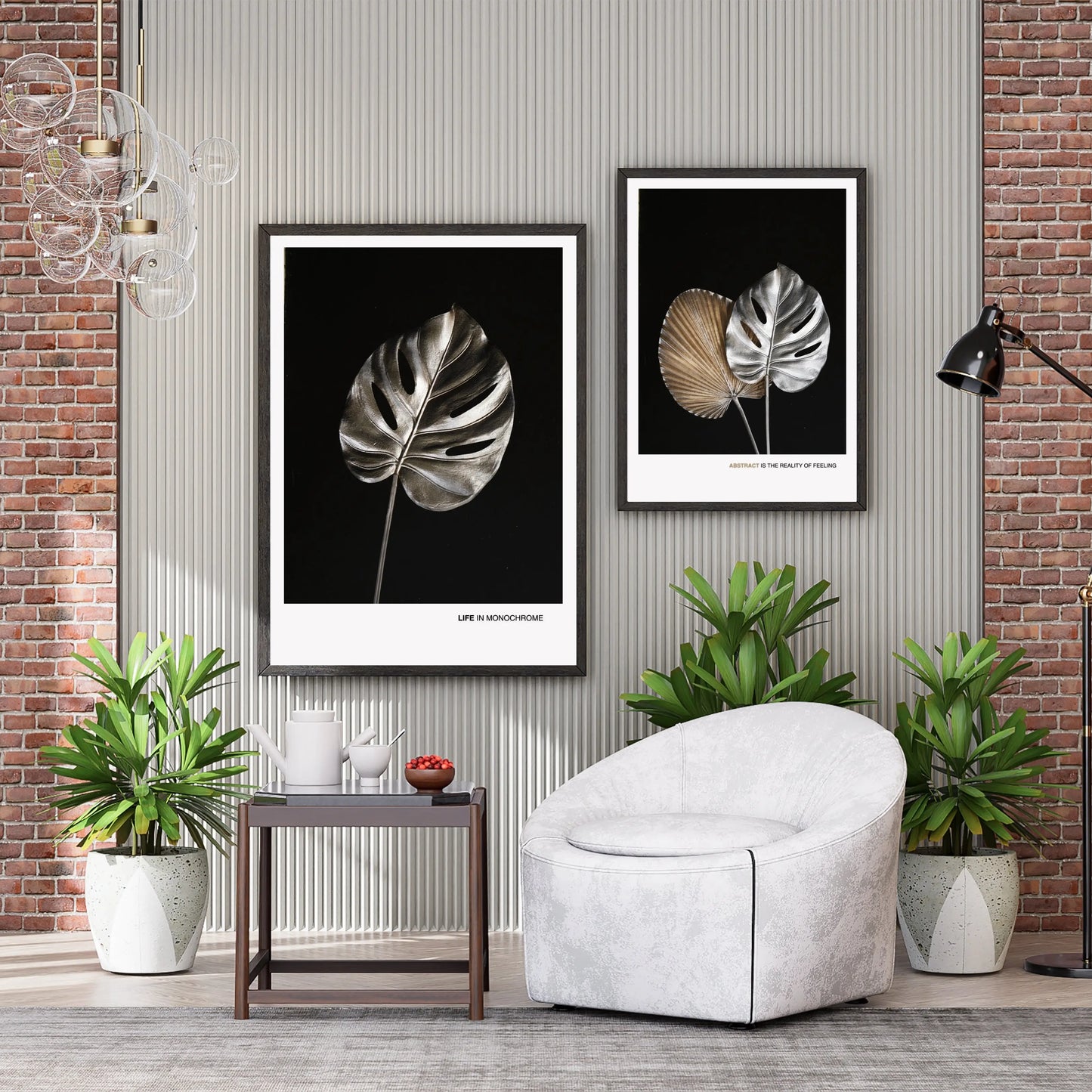 Modern Silver and Gold Leaf Abstract Poster – Minimalist Black Background  Print Material INK & FRAME STUDIO