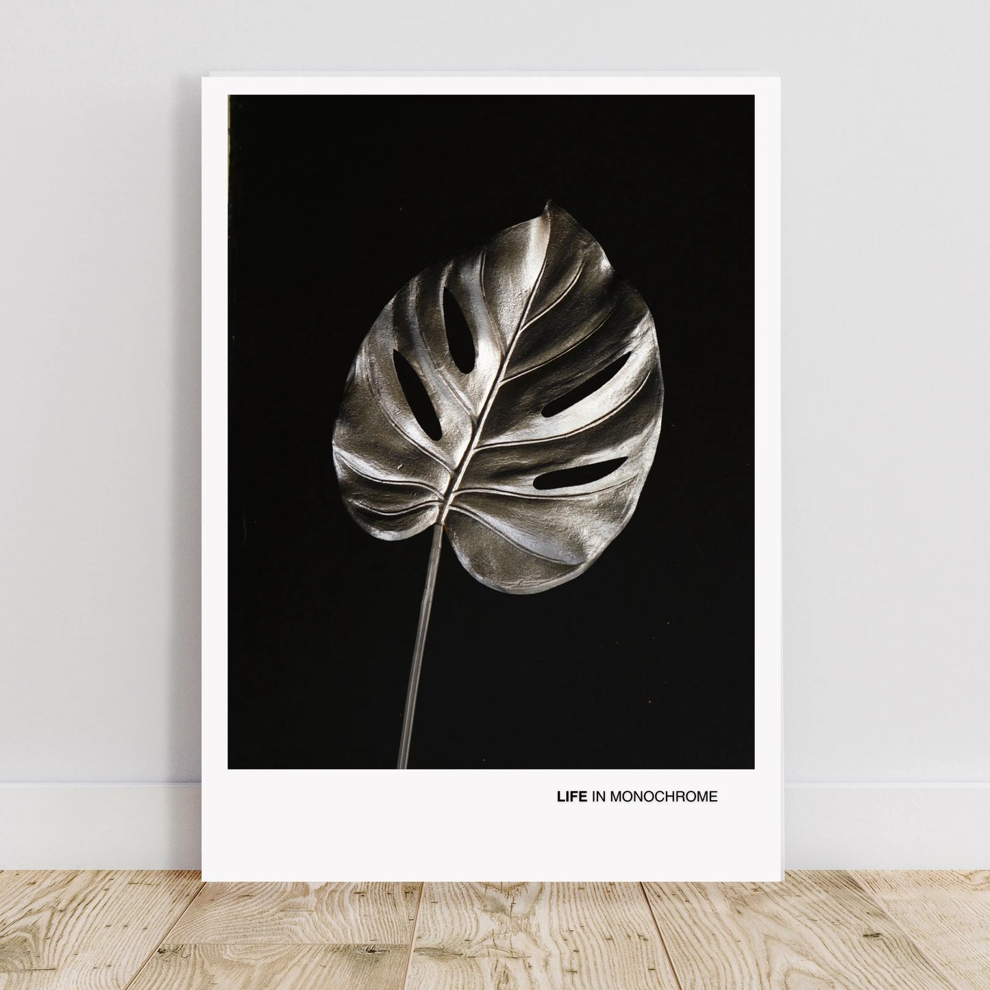 Monochrome Boho Print, Botanical Wall Art Silver Monstera Leaf Poster  Print Material INK & FRAME STUDIO