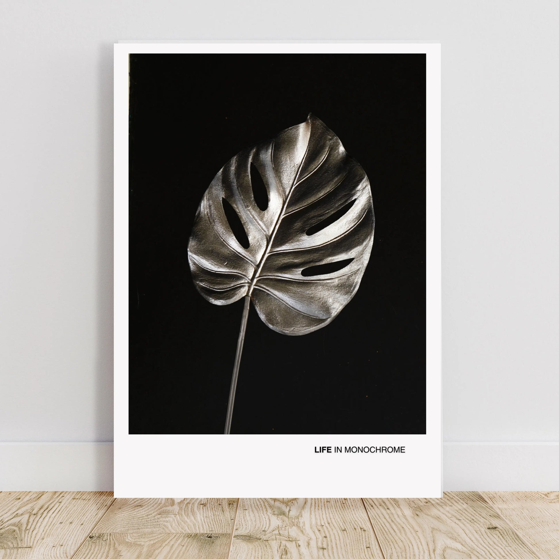 Monochrome Boho Print, Botanical Wall Art Silver Monstera Leaf Poster  Print Material INK & FRAME STUDIO