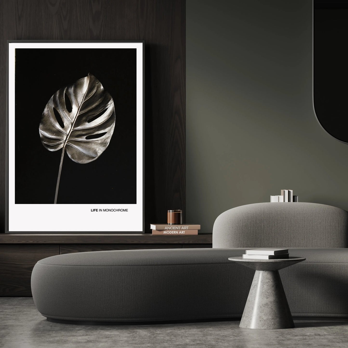 Monochrome Boho Print, Botanical Wall Art Silver Monstera Leaf Poster  Print Material INK & FRAME STUDIO