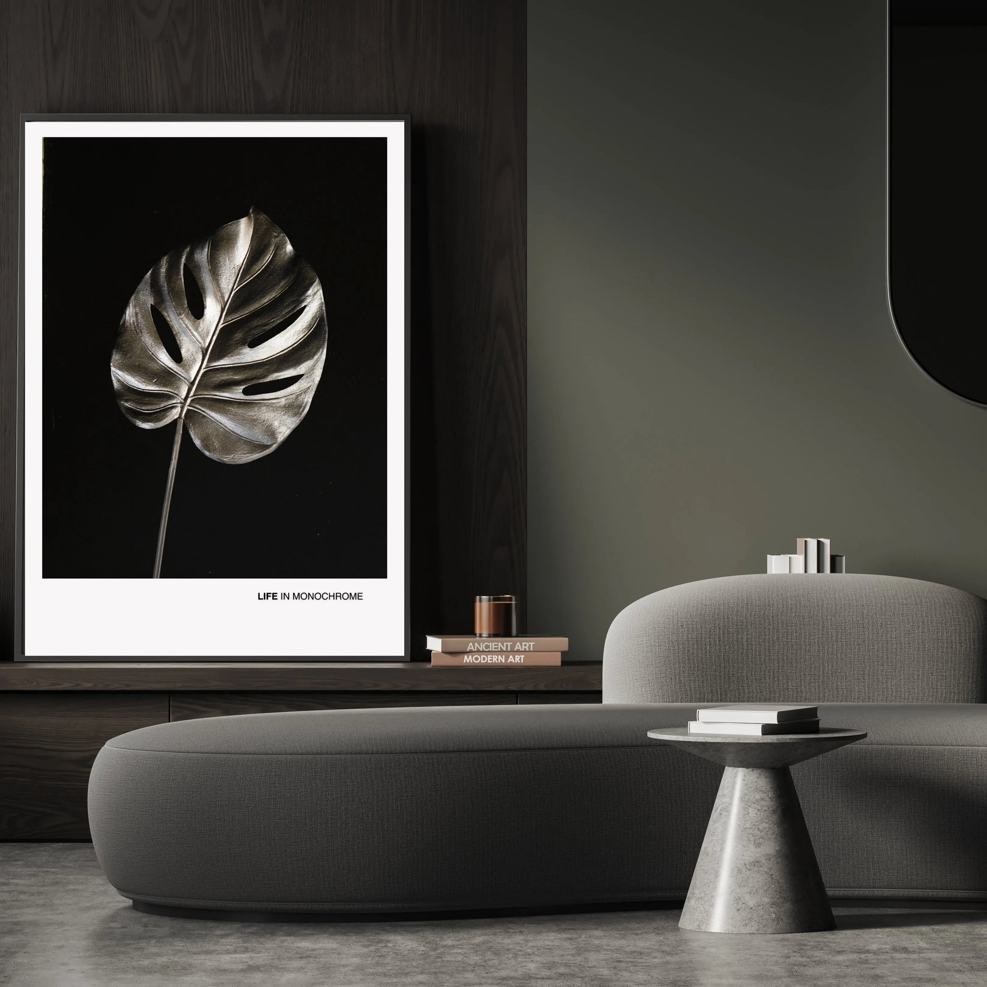 Monochrome Boho Print, Botanical Wall Art Silver Monstera Leaf Poster  Print Material INK & FRAME STUDIO