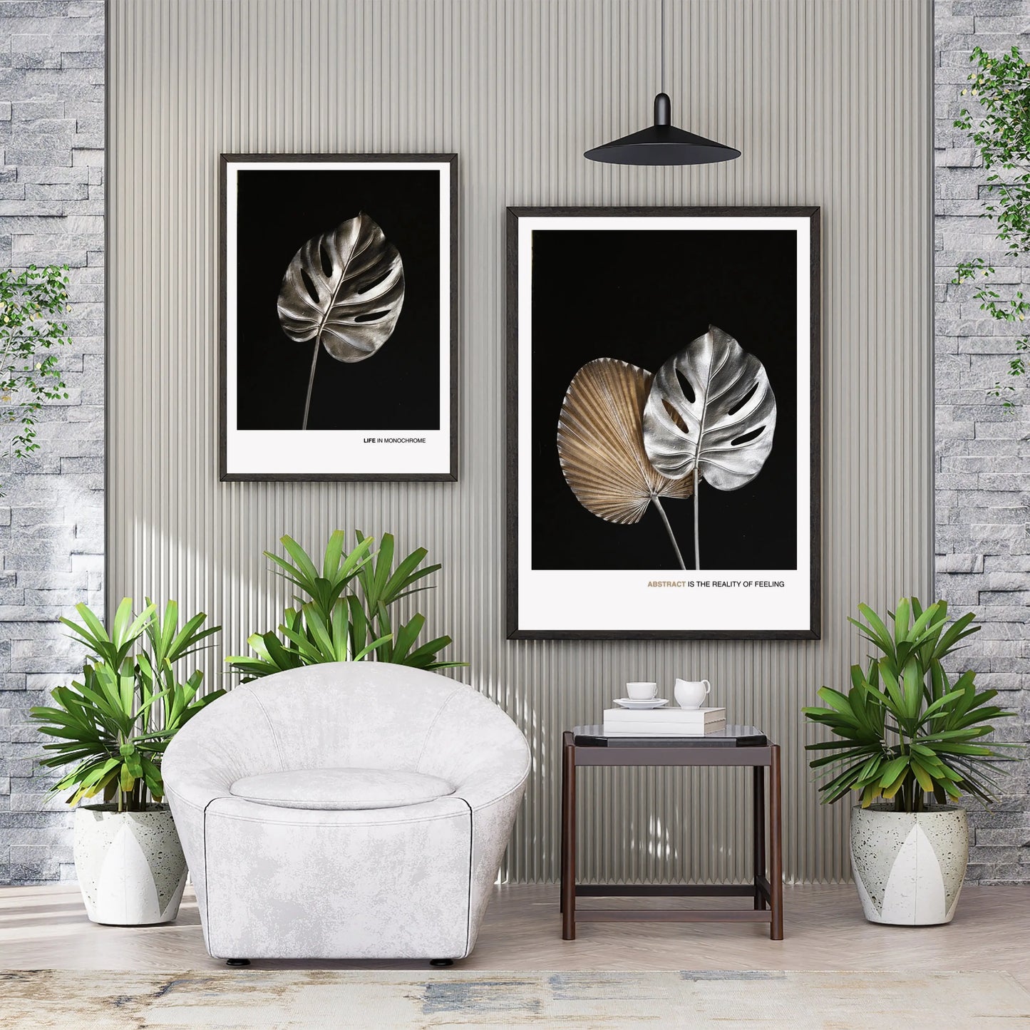 Monochrome Boho Print, Botanical Wall Art Silver Monstera Leaf Poster  Print Material INK & FRAME STUDIO