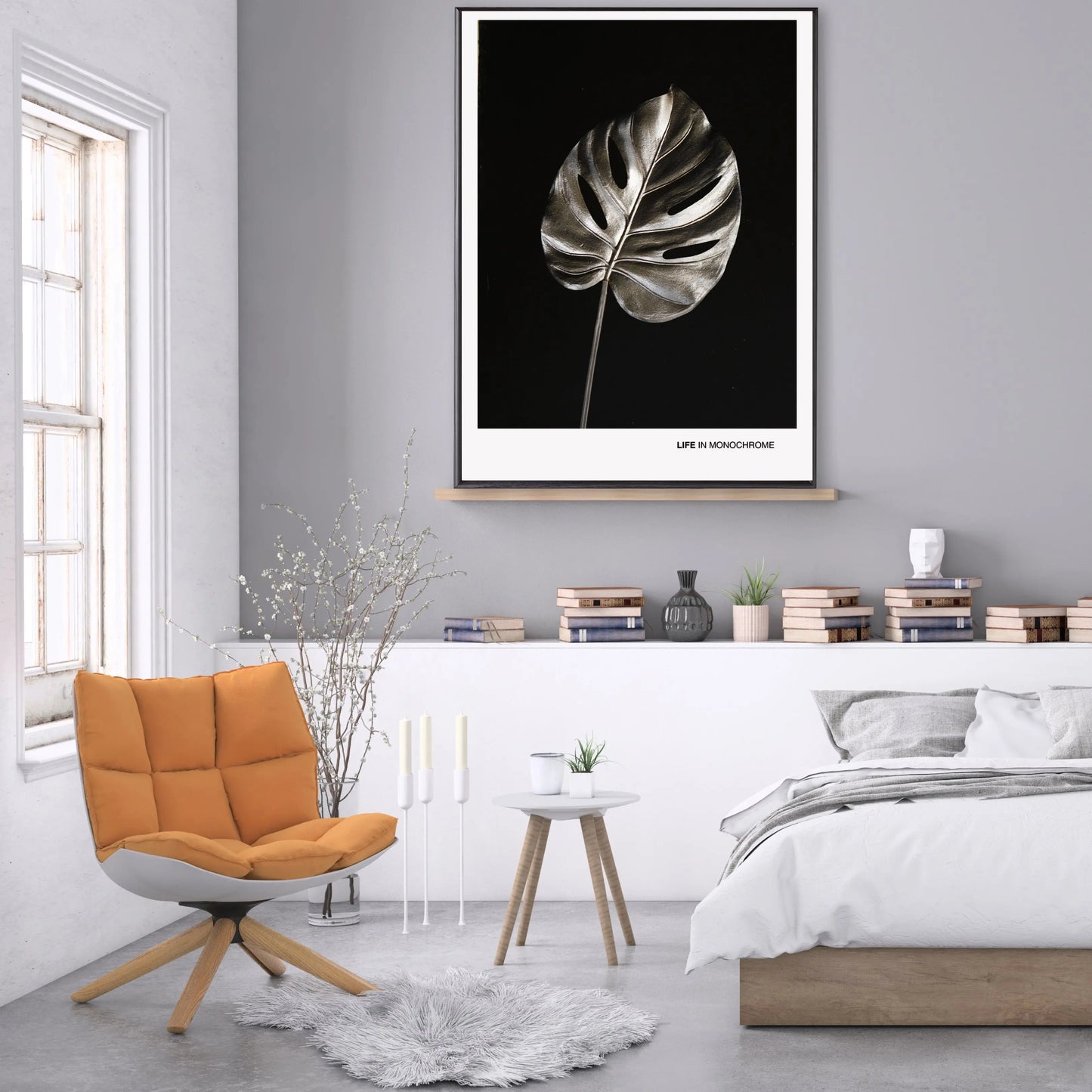 Monochrome Boho Print, Botanical Wall Art Silver Monstera Leaf Poster  Print Material INK & FRAME STUDIO