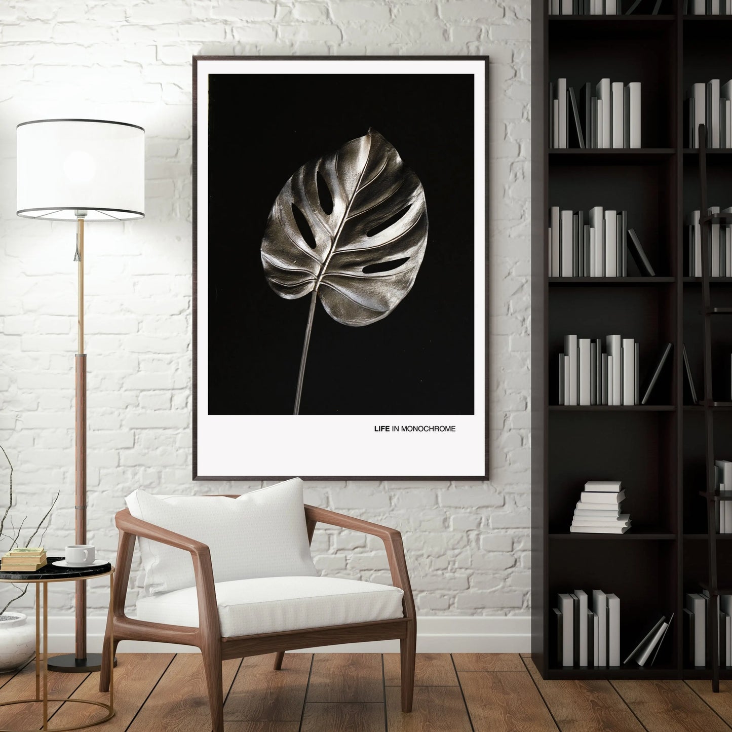 Monochrome Boho Print, Botanical Wall Art Silver Monstera Leaf Poster  Print Material INK & FRAME STUDIO