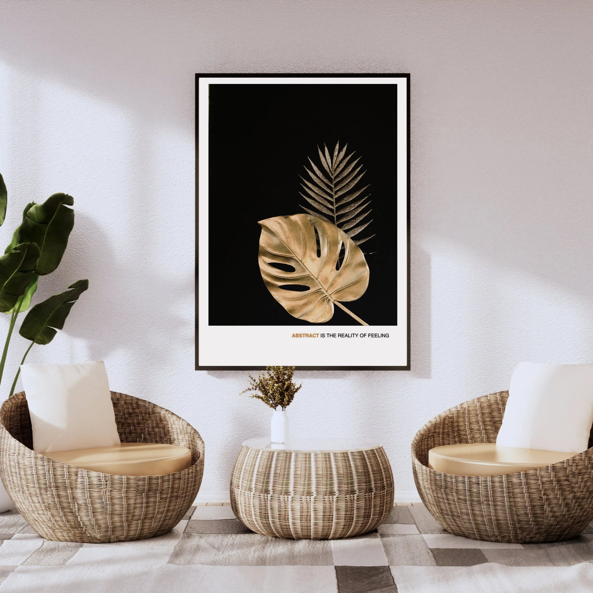 Monstera & Fern Botanical Poster - Modern Gold Leaf Abstract Wall Art  Print Material INK & FRAME STUDIO