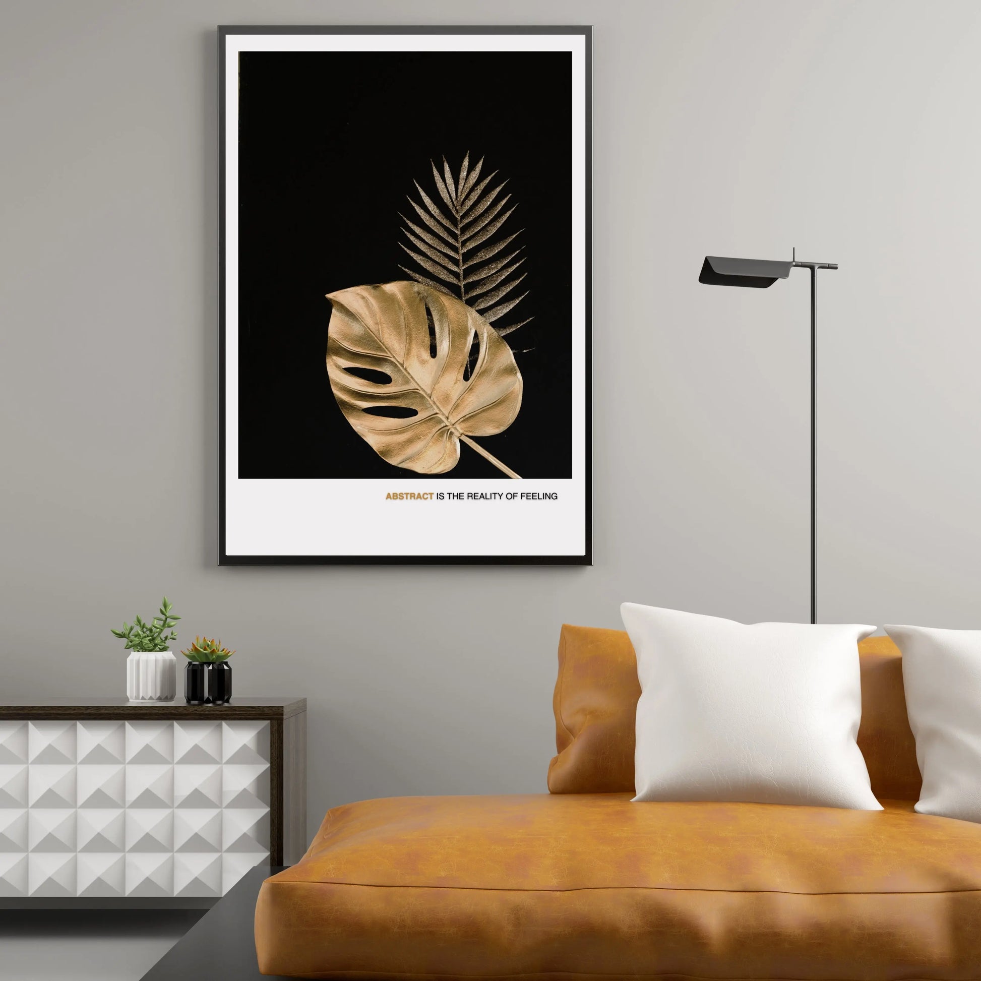 Monstera & Fern Botanical Poster - Modern Gold Leaf Abstract Wall Art  Print Material INK & FRAME STUDIO