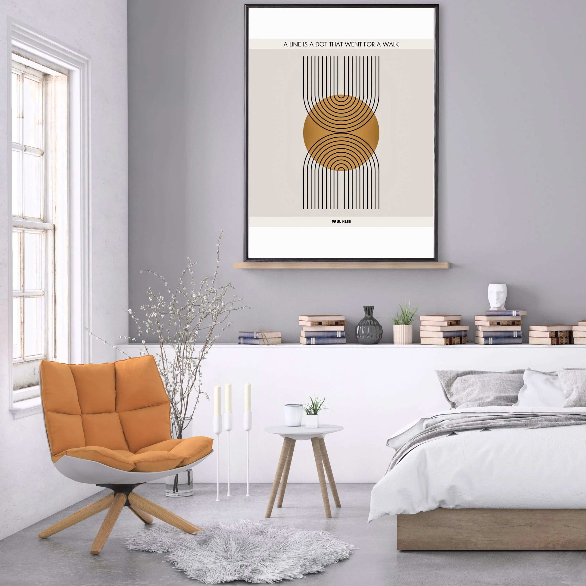 Paul Klee minimalist geometric poster featuring inspirational quote and gold-black abstract design, perfect for modern home or office decor.