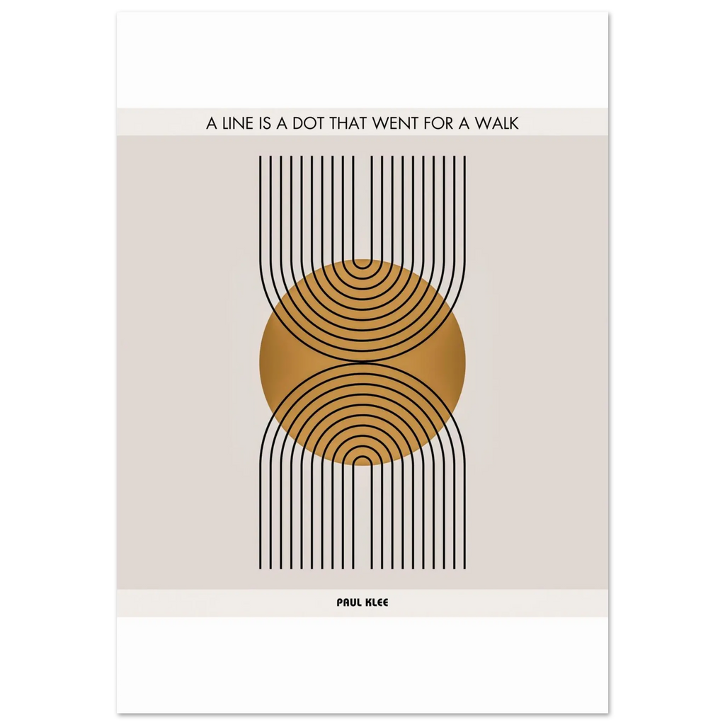 Paul Klee minimalist geometric poster featuring inspirational quote and gold-black abstract design, perfect for modern home or office decor.