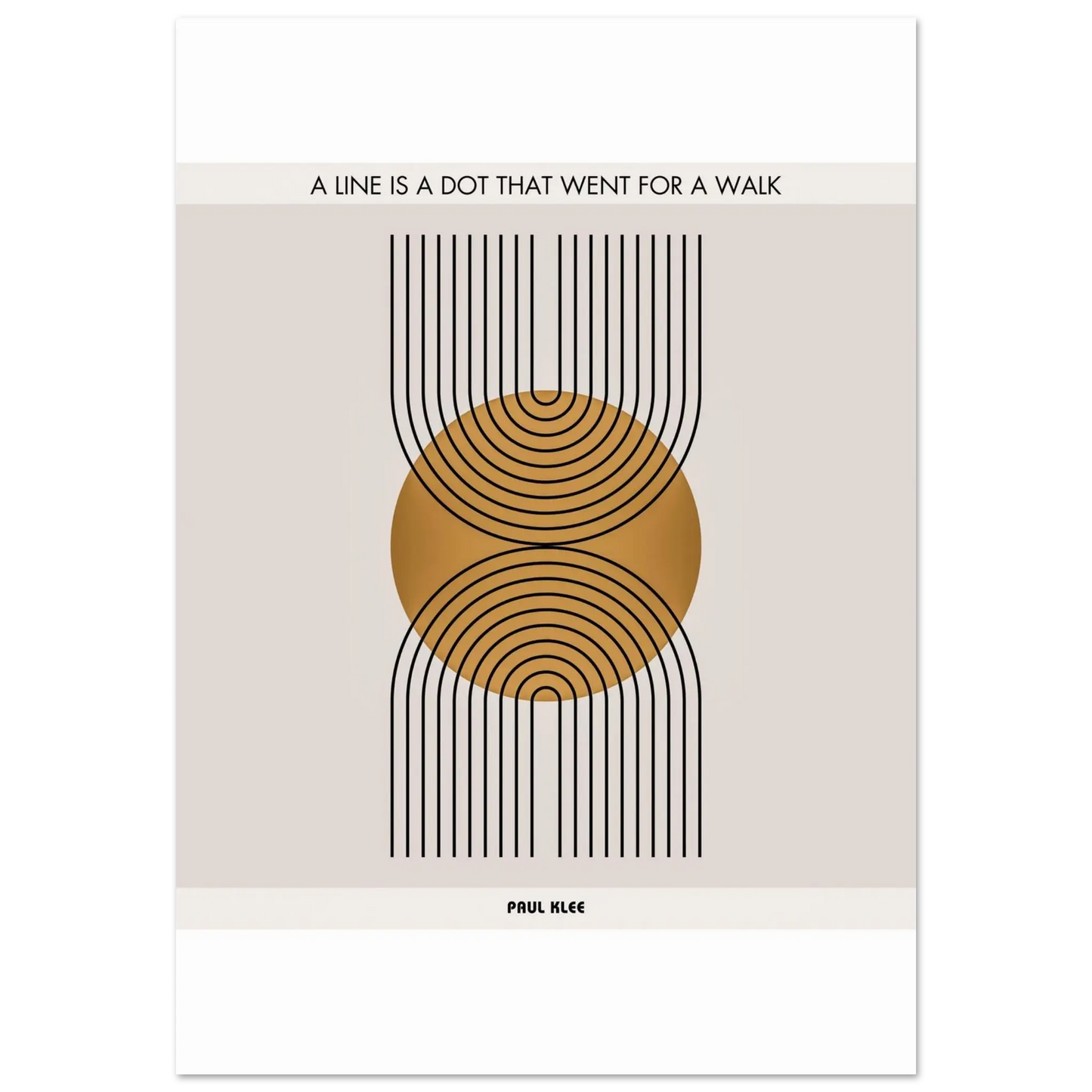 Paul Klee minimalist geometric poster featuring inspirational quote and gold-black abstract design, perfect for modern home or office decor.