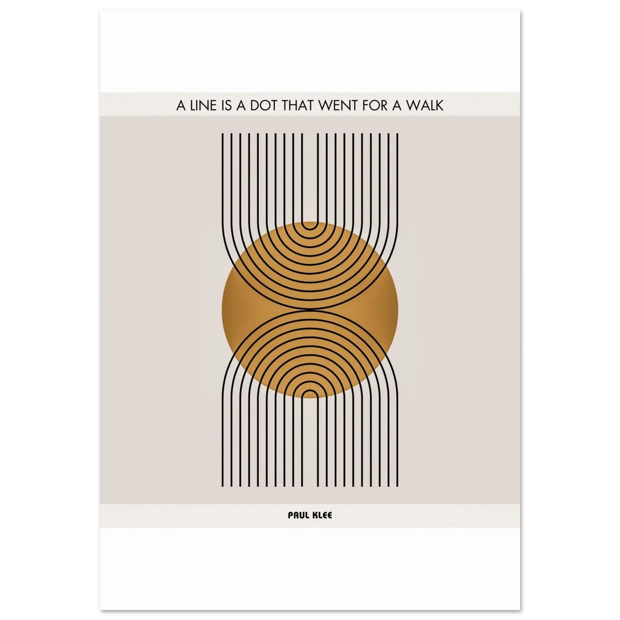 Paul Klee minimalist geometric poster featuring inspirational quote and gold-black abstract design, perfect for modern home or office decor.